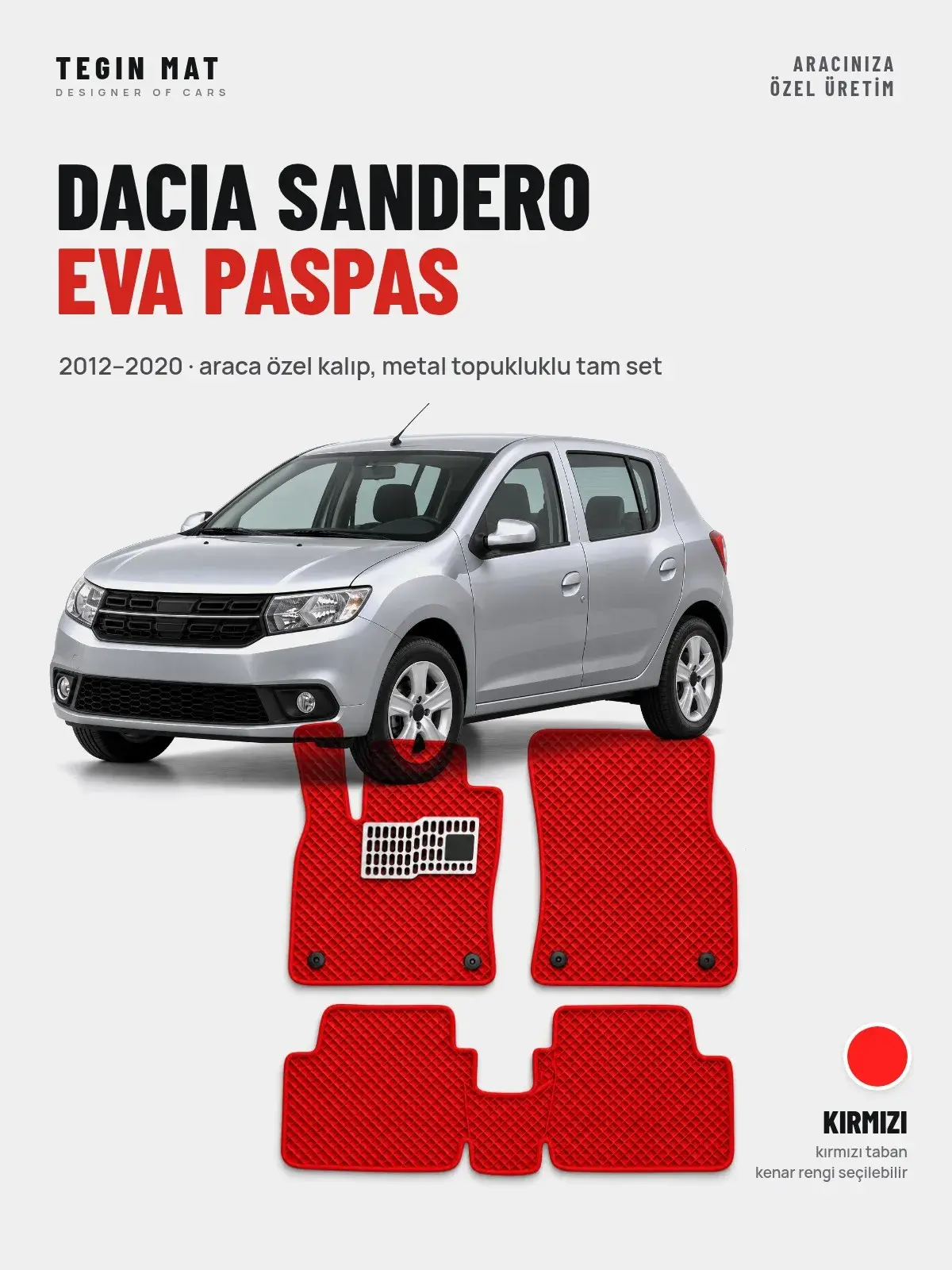 Dacia Sandero EVA Oto Paspas Tam Set (2012–2020) Kırmızı – Araca Özel Kalıp (1)