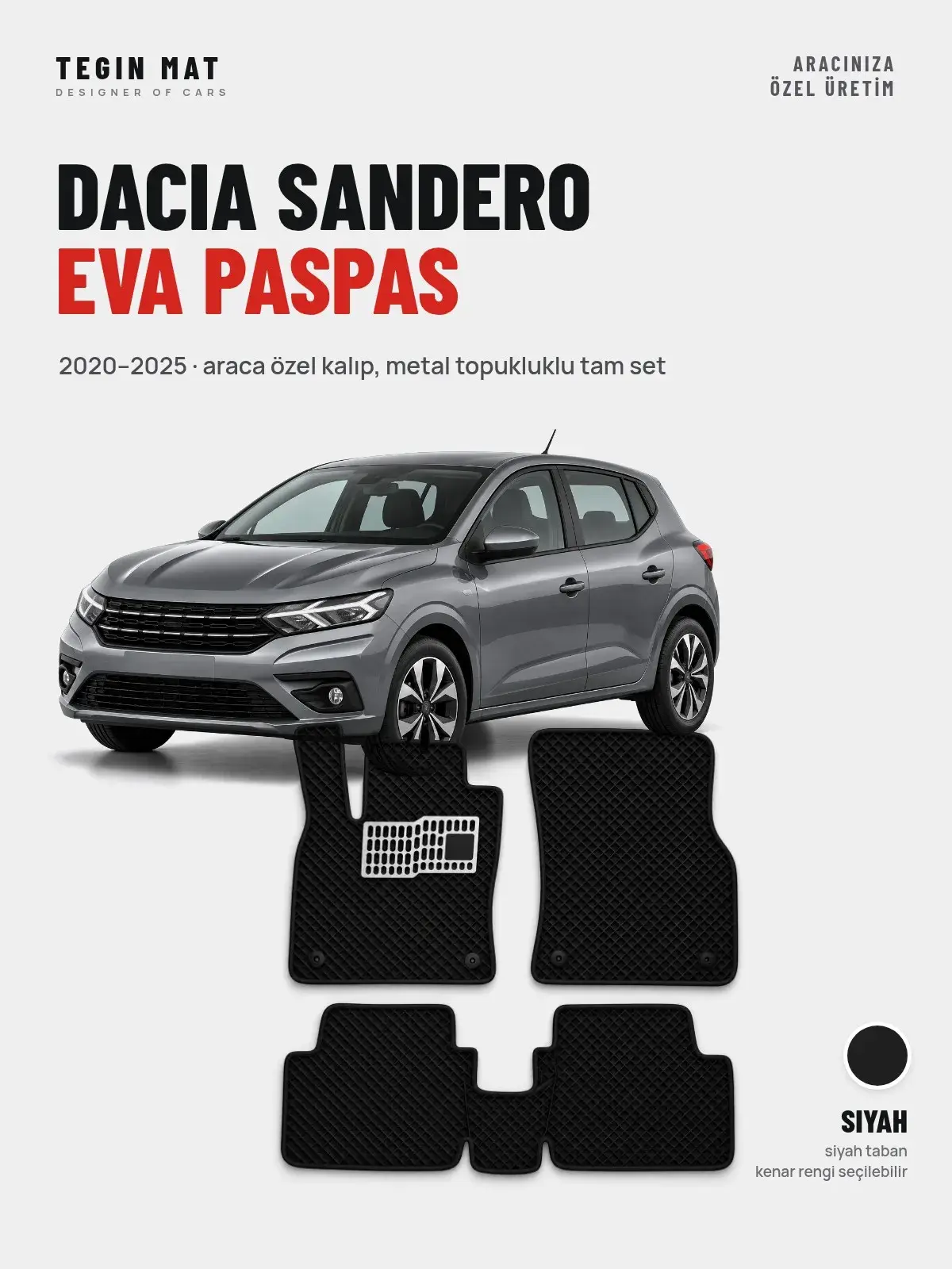 Dacia Sandero EVA Oto Paspas Tam Set (2020–2025) Siyah – Araca Özel Kalıp (1)