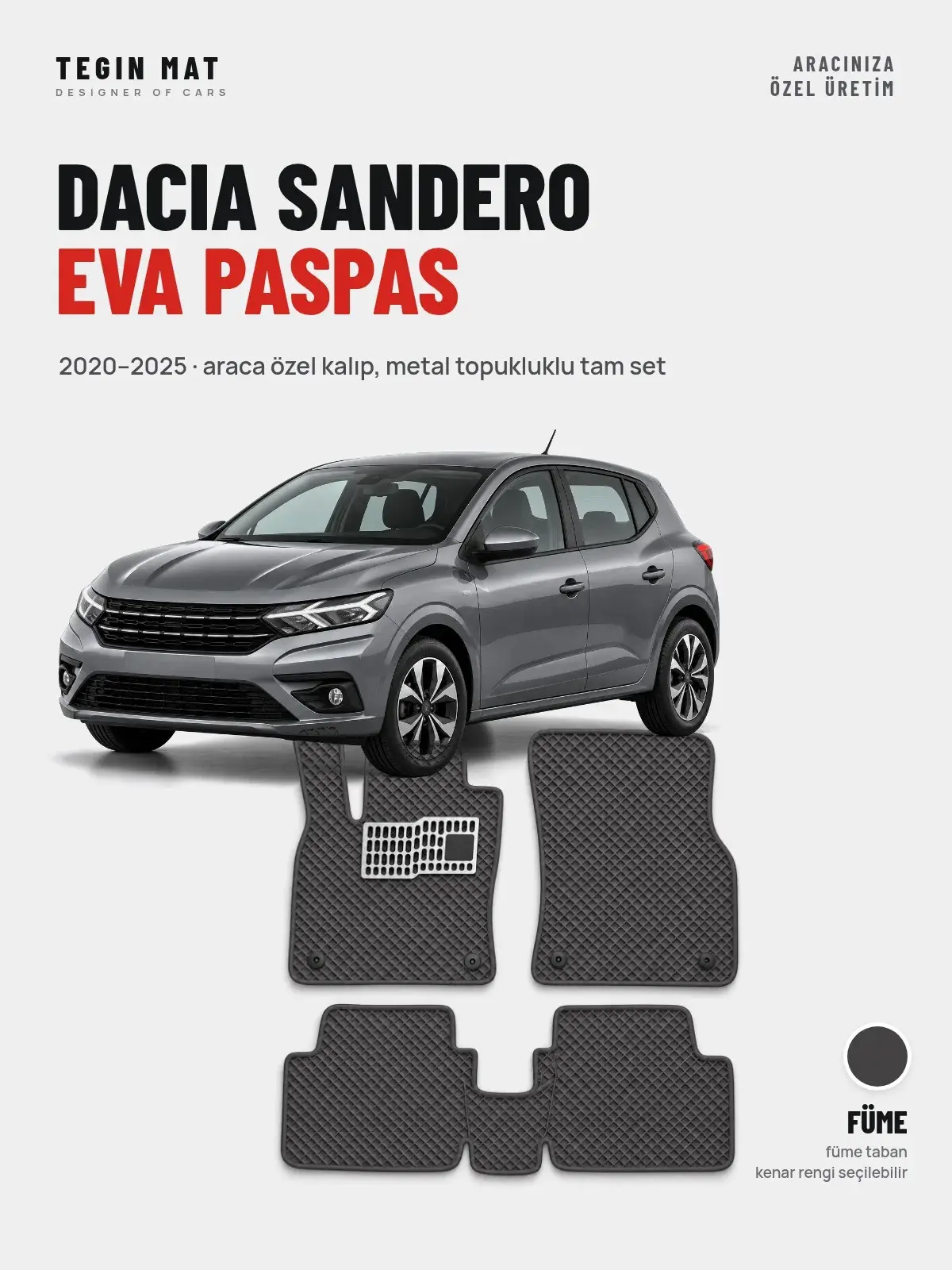 Dacia Sandero EVA Oto Paspas Tam Set (2020–2025) Füme – Araca Özel Kalıp (1)