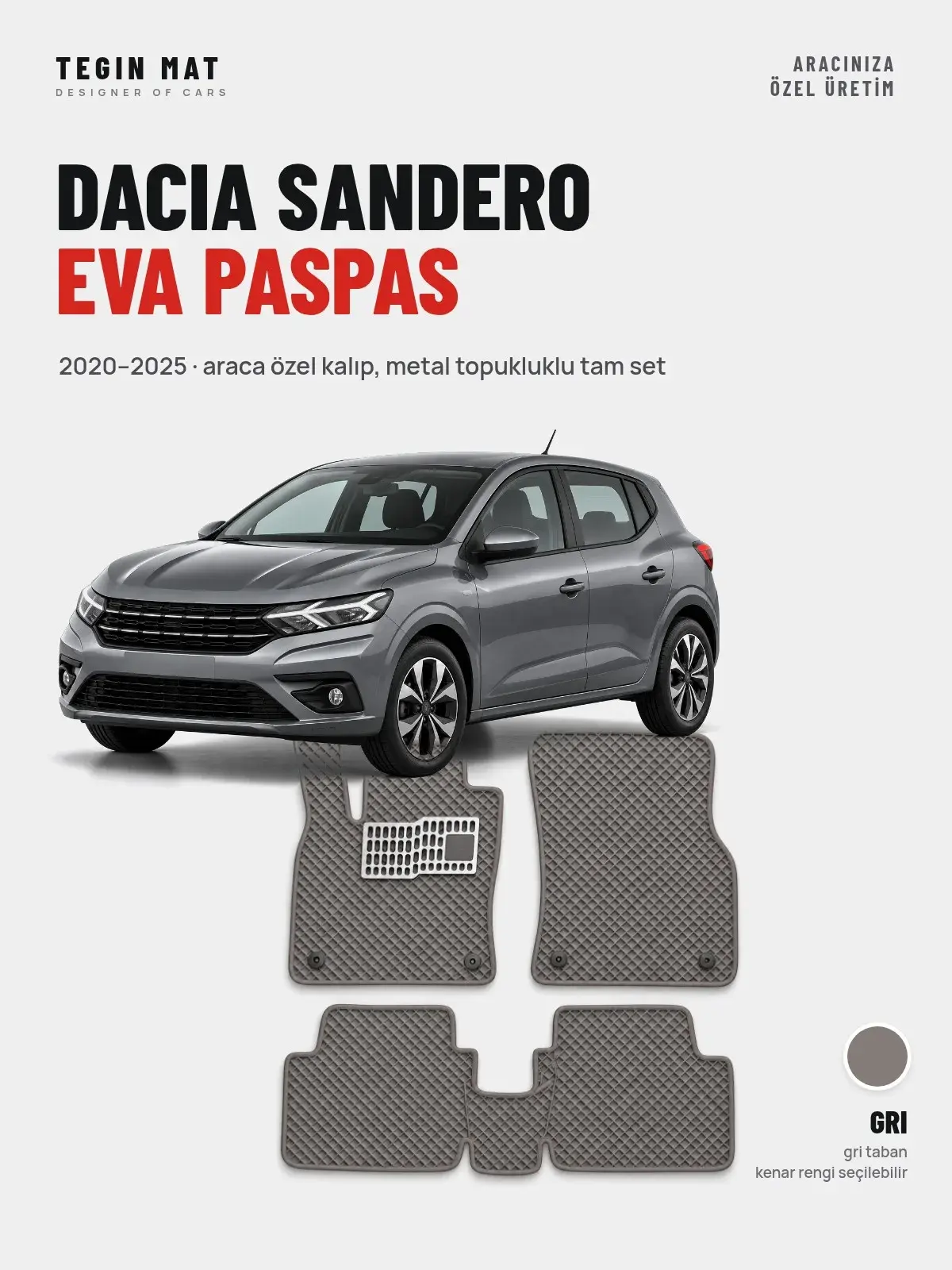 Dacia Sandero EVA Oto Paspas Tam Set (2020–2025) Gri – Araca Özel Kalıp (1)