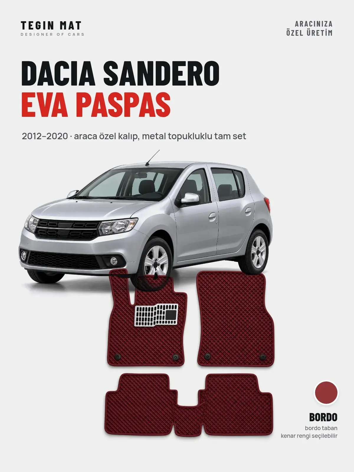 Dacia Sandero EVA Oto Paspas Tam Set (2012–2020) Bordo – Araca Özel Kalıp (1)