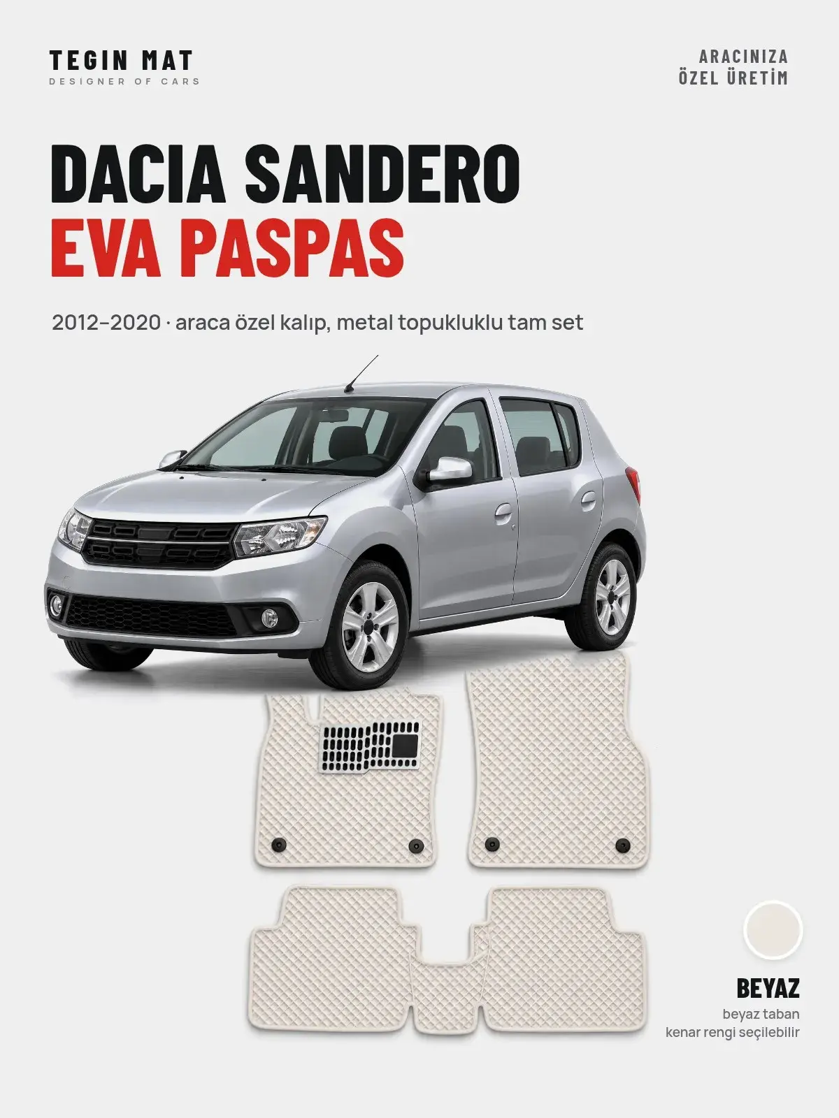 Dacia Sandero EVA Oto Paspas Tam Set (2012–2020) Beyaz – Araca Özel Kalıp (1)