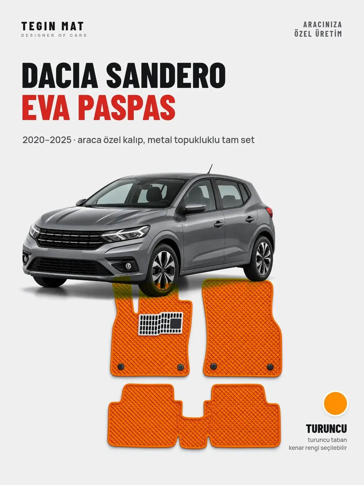 Dacia Sandero EVA Oto Paspas Tam Set (2020–2025) Turuncu – Araca Özel Kalıp (1)