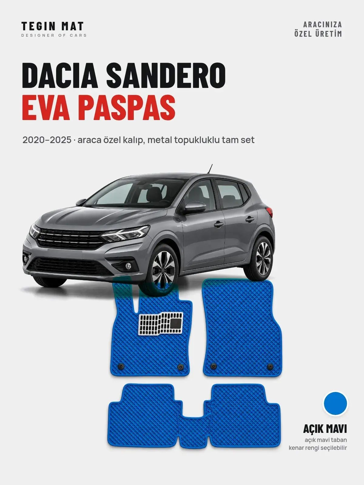 Dacia Sandero EVA Oto Paspas Tam Set (2020–2025) Açık Mavi – Araca Özel Kalıp (1)