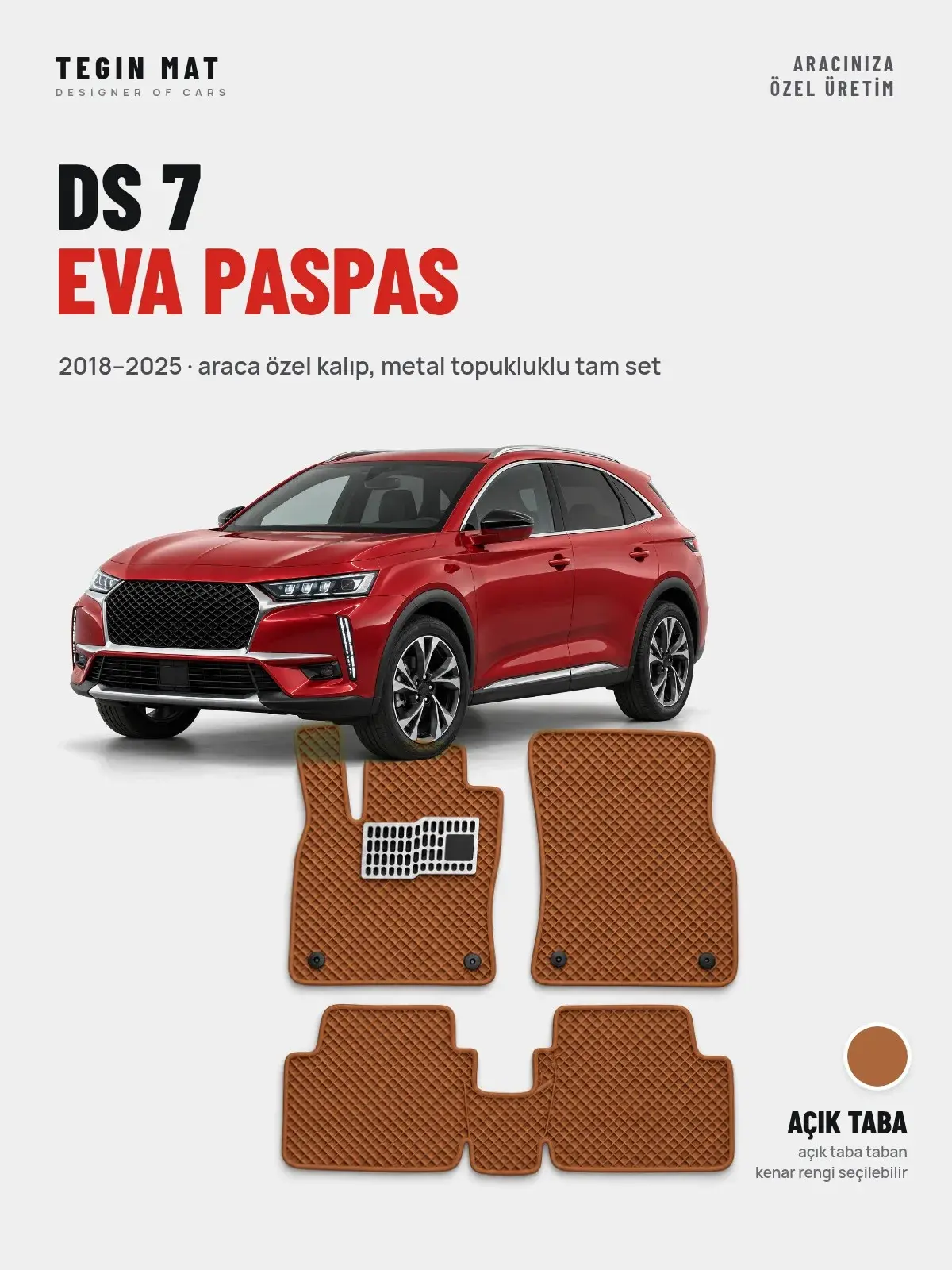 DS 7 EVA Oto Paspas Tam Set (2018–2025) Açık Taba – Araca Özel Kalıp (1)