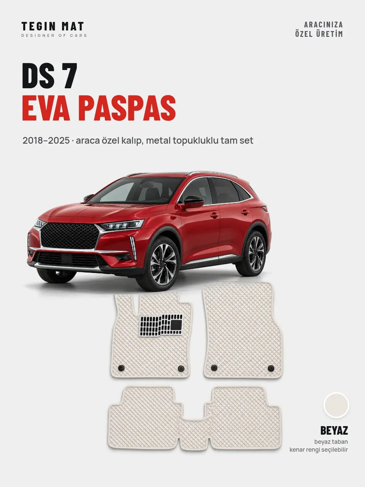 DS 7 EVA Oto Paspas Tam Set (2018–2025) Beyaz – Araca Özel Kalıp (1)
