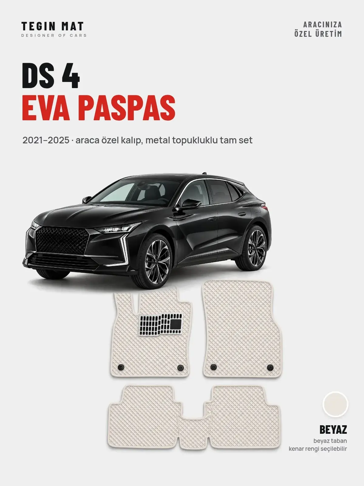 DS 4 EVA Oto Paspas Tam Set (2021–2025) Beyaz – Araca Özel Kalıp (1)