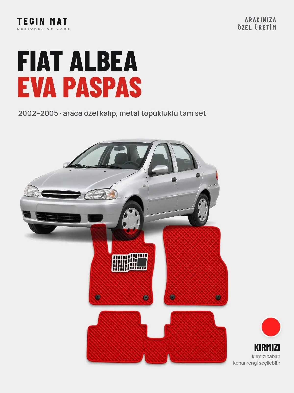 Fiat Albea EVA Oto Paspas Tam Set (2002–2005) Kırmızı – Araca Özel Kalıp (1)