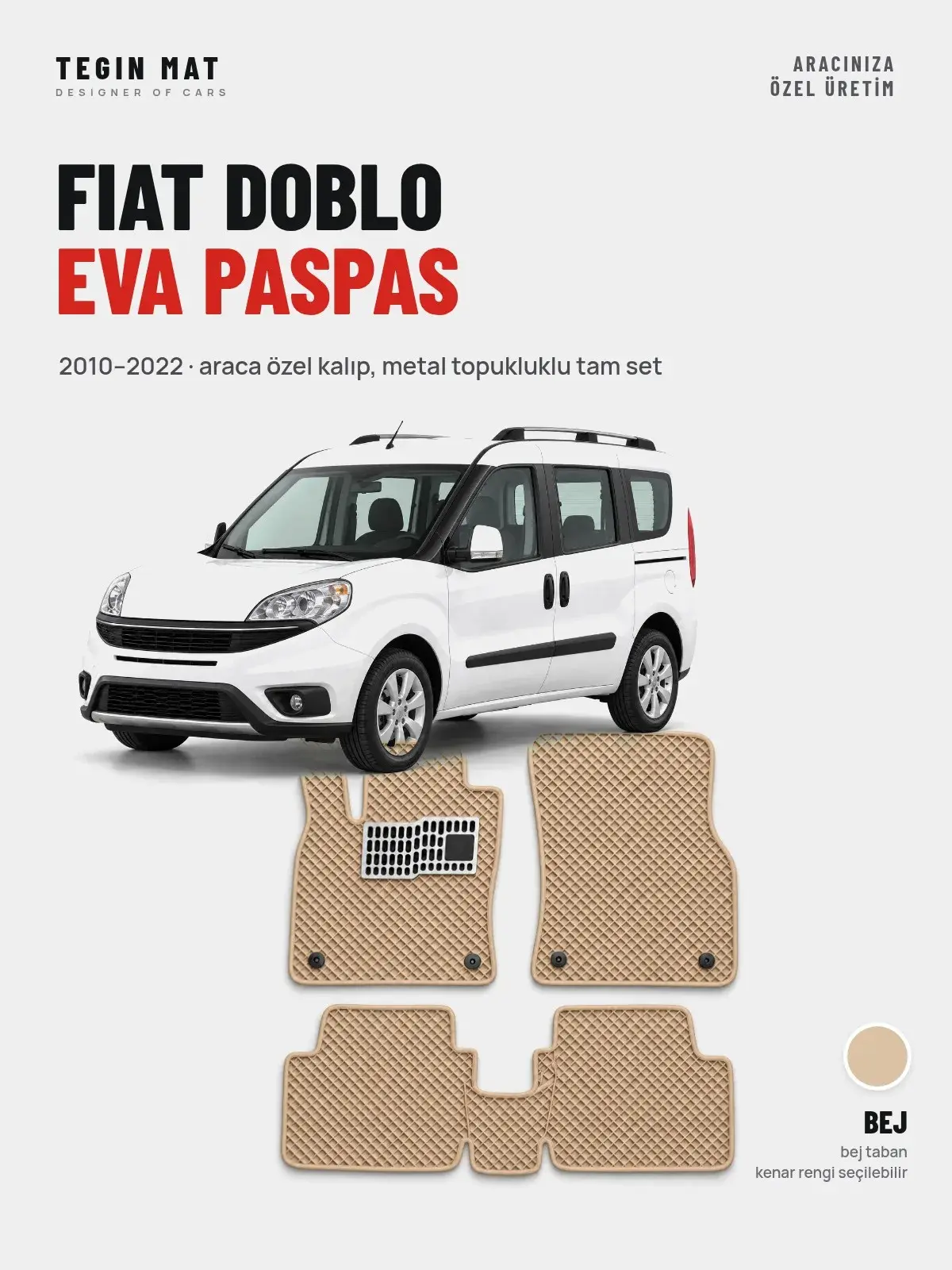 Fiat Doblo EVA Oto Paspas Tam Set (2010–2022) Bej – Araca Özel Kalıp (1)