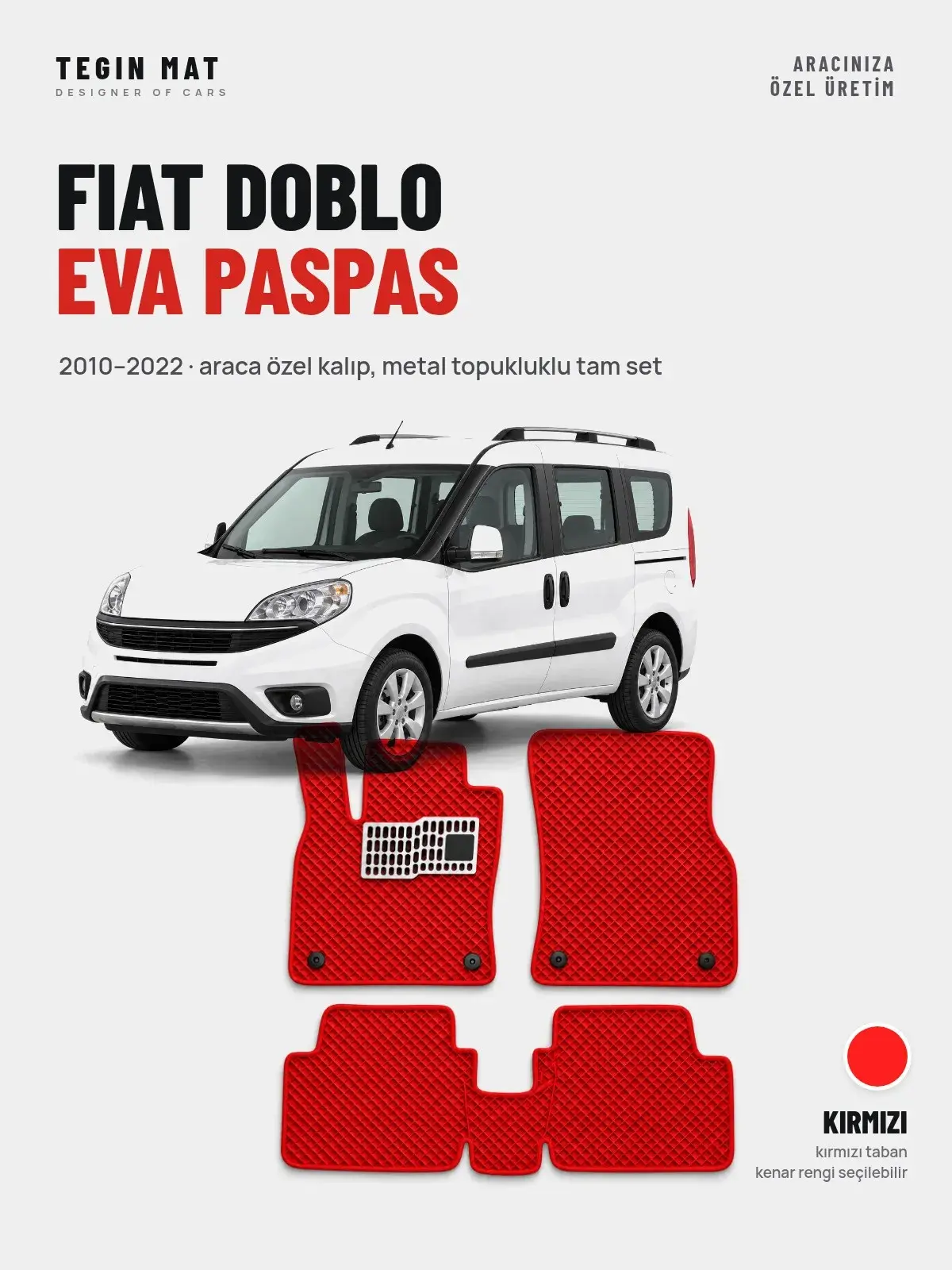 Fiat Doblo EVA Oto Paspas Tam Set (2010–2022) Kırmızı – Araca Özel Kalıp (1)