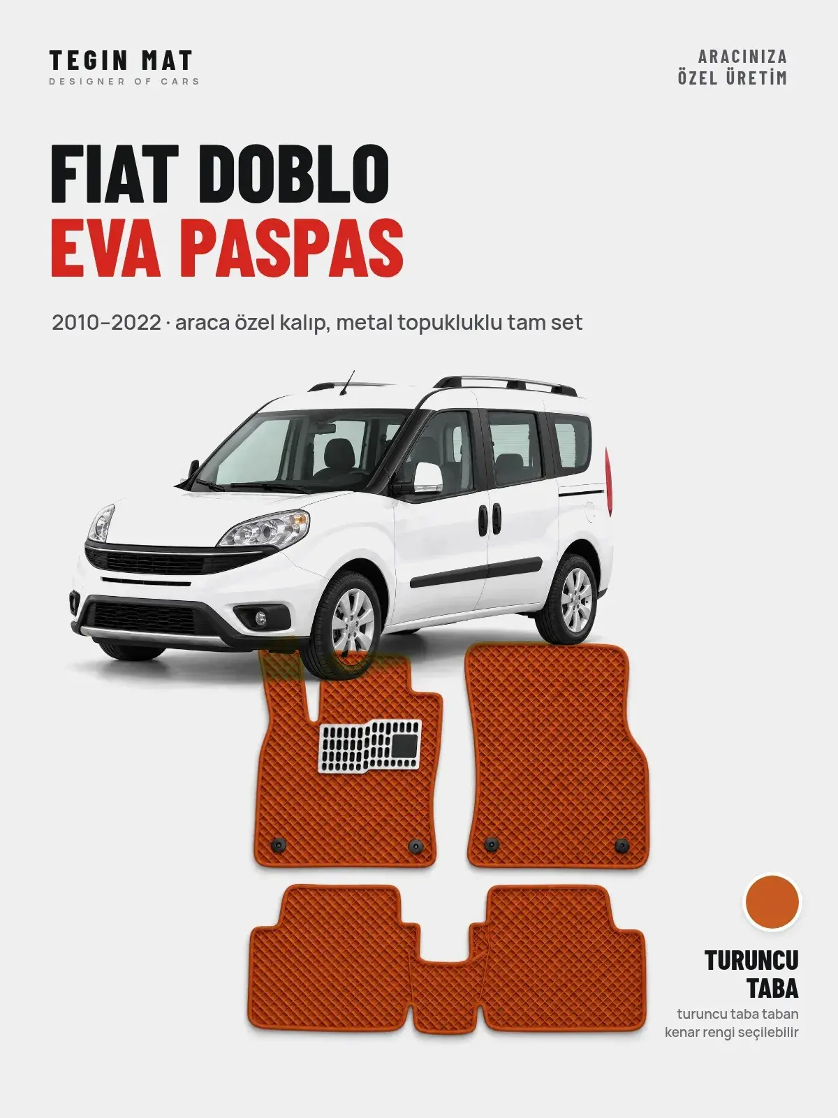 Fiat Doblo EVA Oto Paspas Tam Set (2010–2022) Turuncu Taba – Araca Özel Kalıp (1)