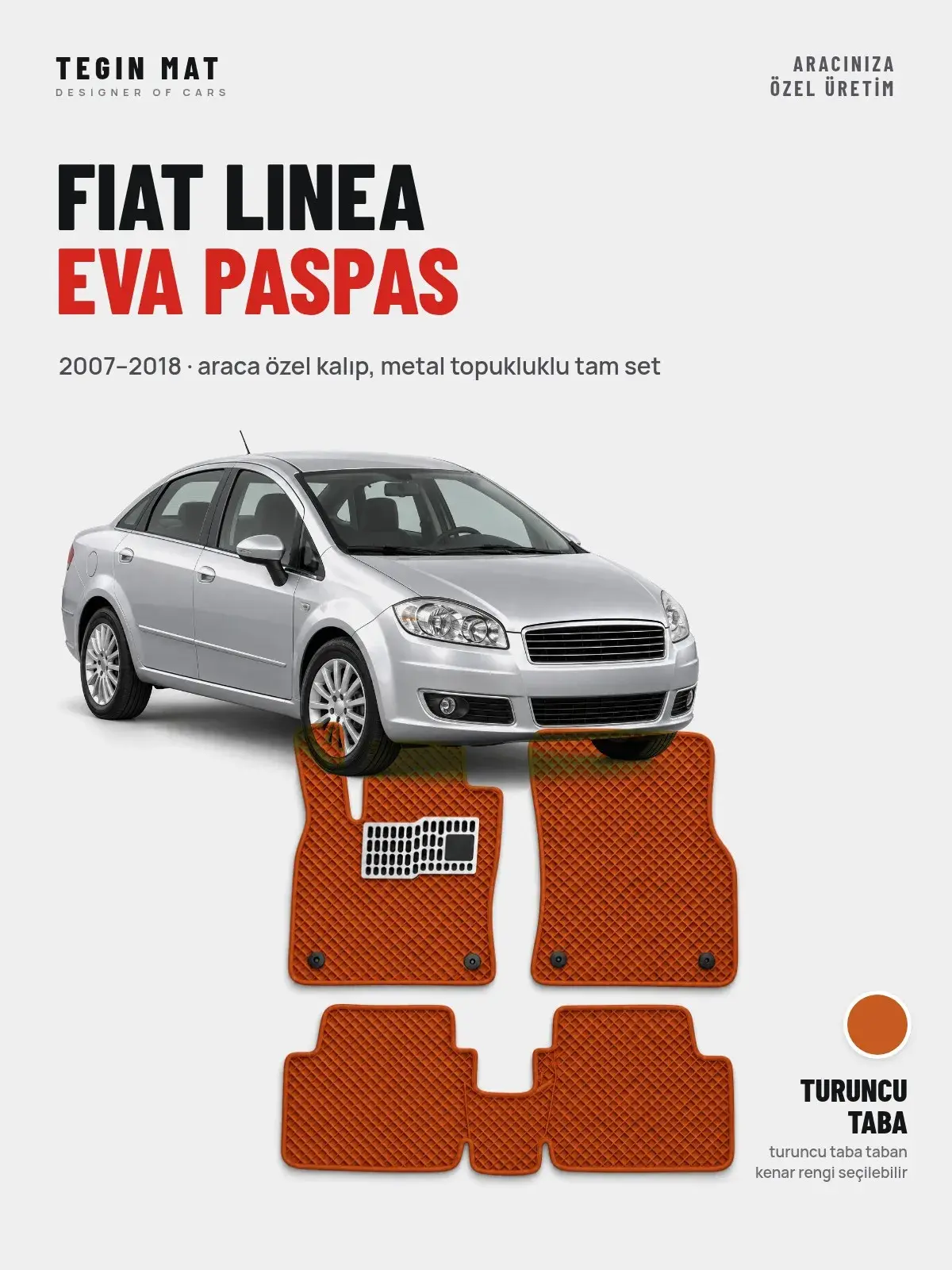 Fiat Linea EVA Oto Paspas Tam Set (2007–2018) Turuncu Taba – Araca Özel Kalıp (1)