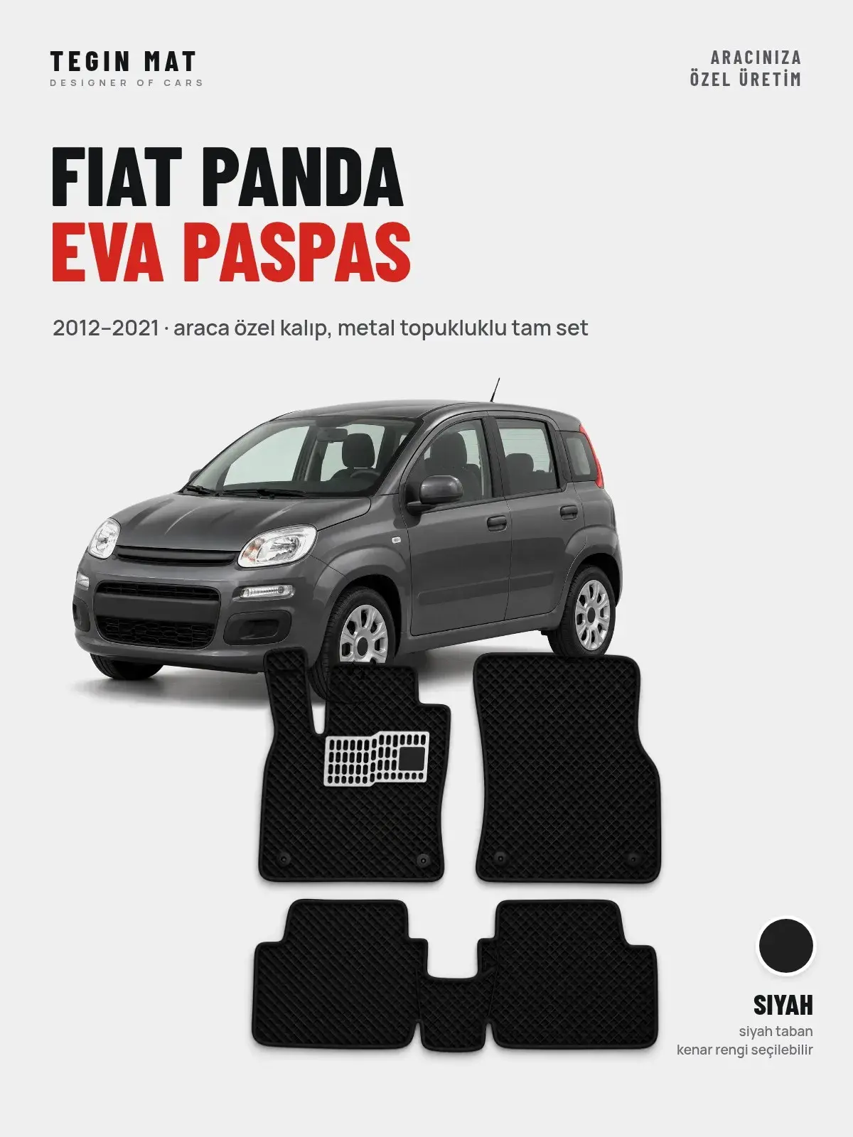 Fiat Panda EVA Oto Paspas Tam Set (2012–2021) Siyah – Araca Özel Kalıp (1)