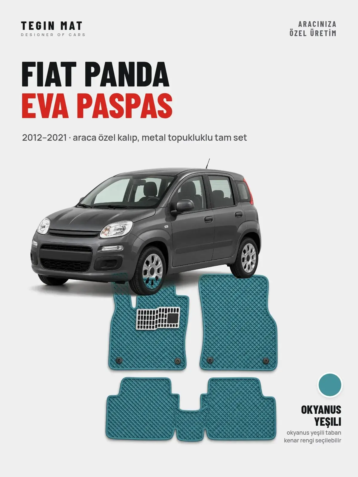 Fiat Panda EVA Oto Paspas Tam Set (2012–2021) Okyanus Yeşili – Araca Özel Kalıp (1)