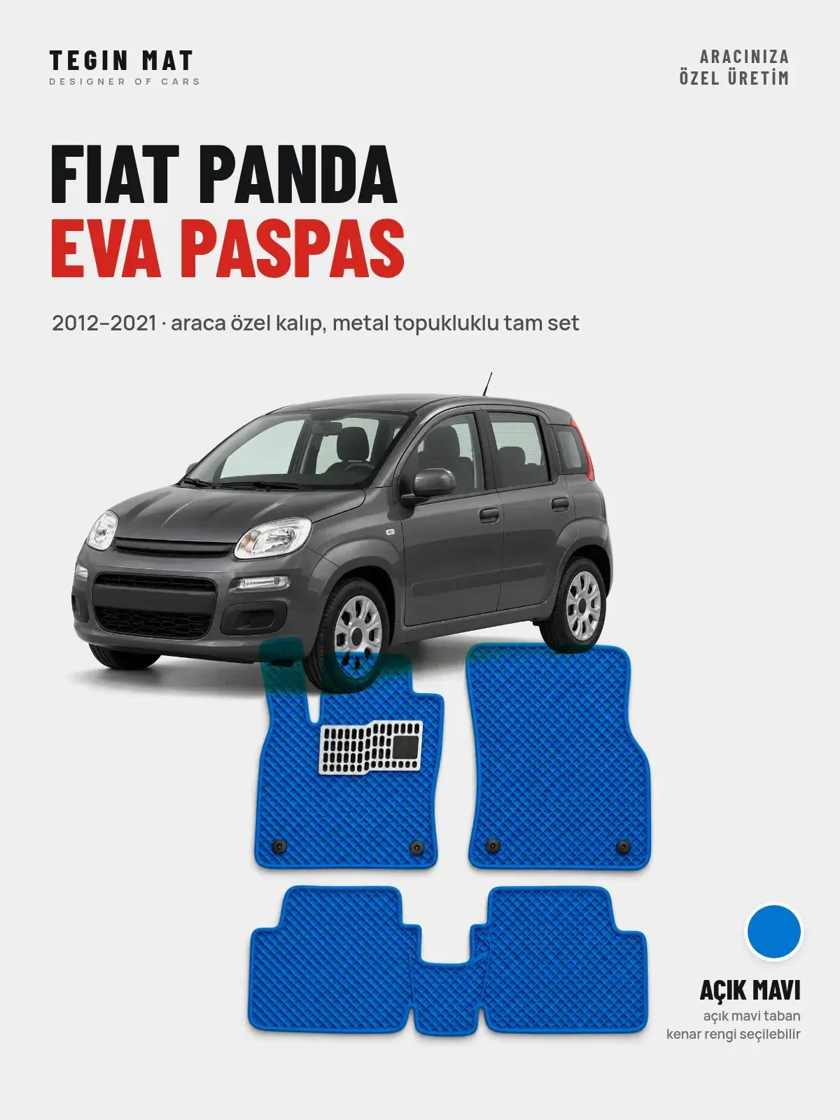 Fiat Panda EVA Oto Paspas Tam Set (2012–2021) Açık Mavi – Araca Özel Kalıp (1)