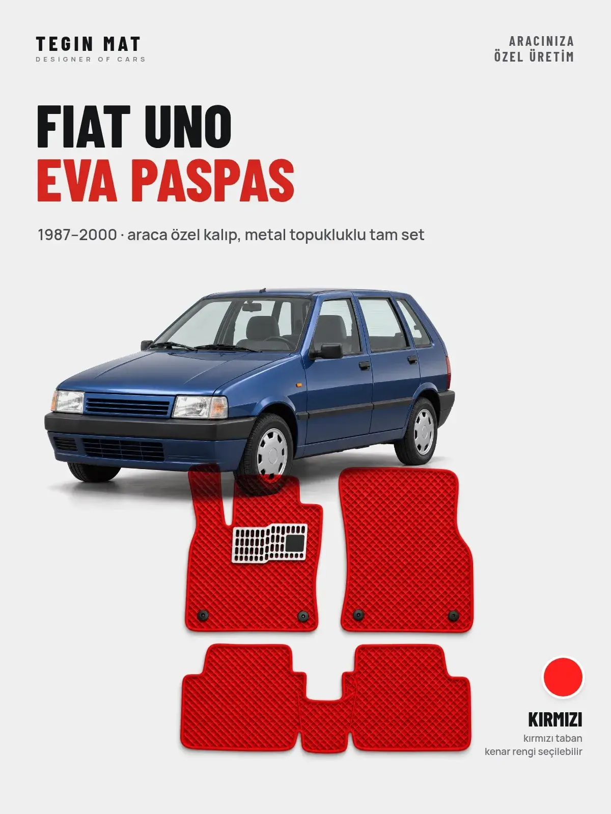 Fiat Uno EVA Oto Paspas Tam Set (1987–2000) Kırmızı – Araca Özel Kalıp (1)