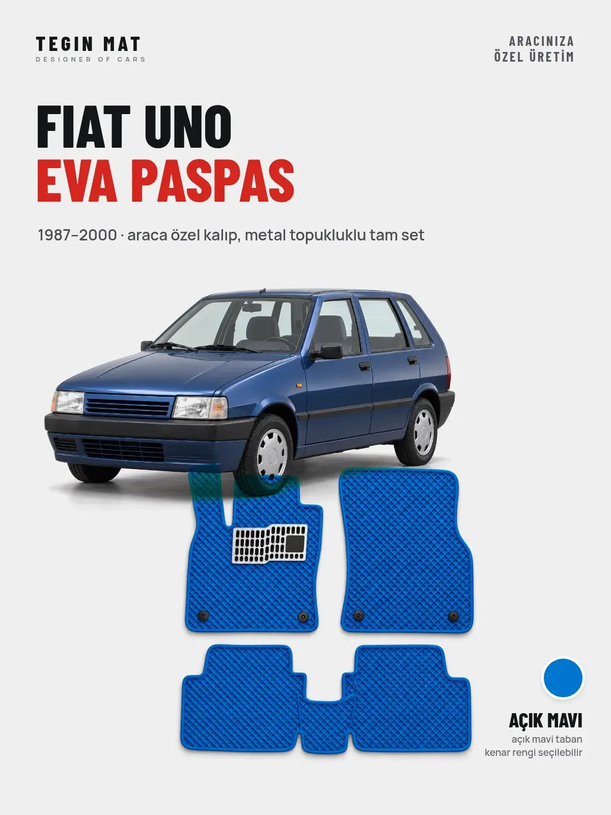 Fiat Uno EVA Oto Paspas Tam Set (1987–2000) Açık Mavi – Araca Özel Kalıp (1)