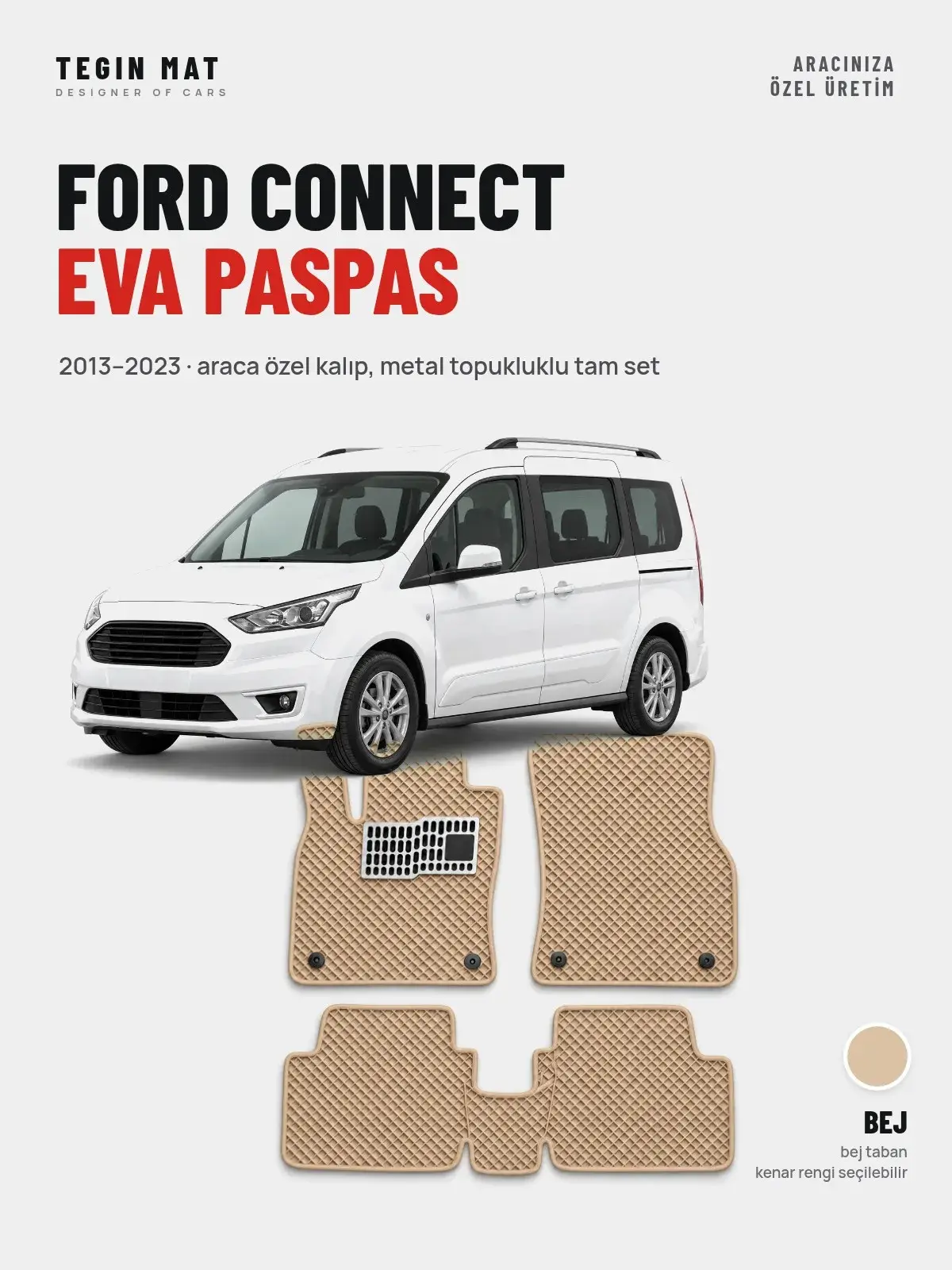 Ford Connect EVA Oto Paspas Tam Set (2013–2023) Bej – Araca Özel Kalıp (1)