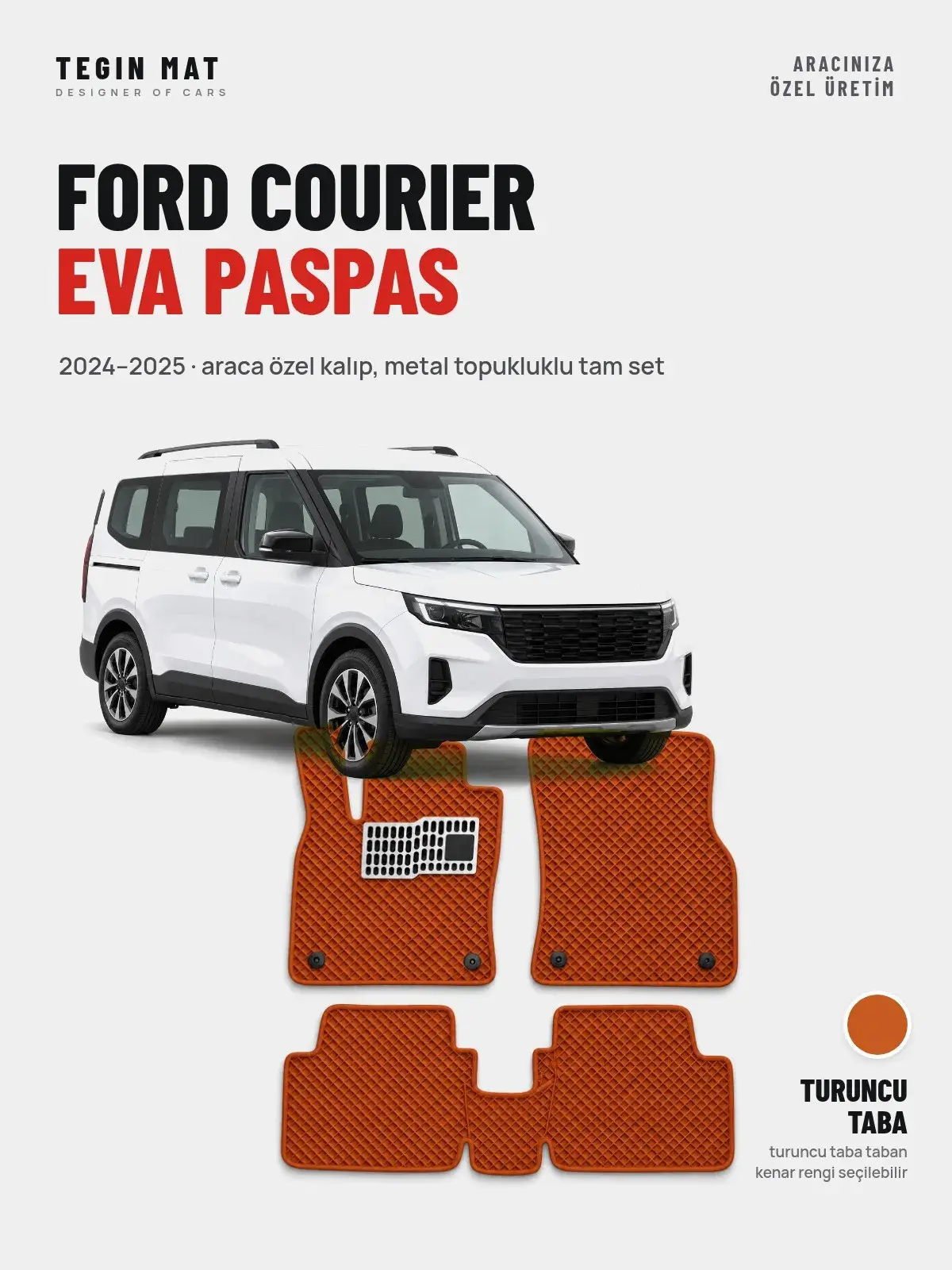 Ford Courier EVA Oto Paspas Tam Set (2024–2025) Turuncu Taba – Araca Özel Kalıp (1)
