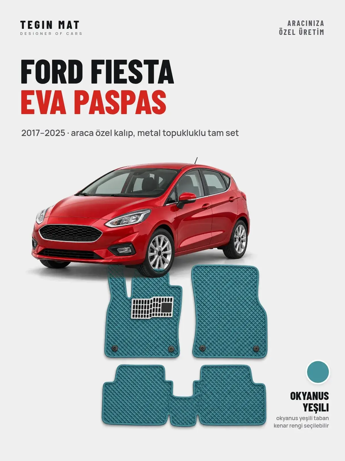 Ford Fiesta EVA Oto Paspas Tam Set (2017–2025) Okyanus Yeşili – Araca Özel Kalıp (1)