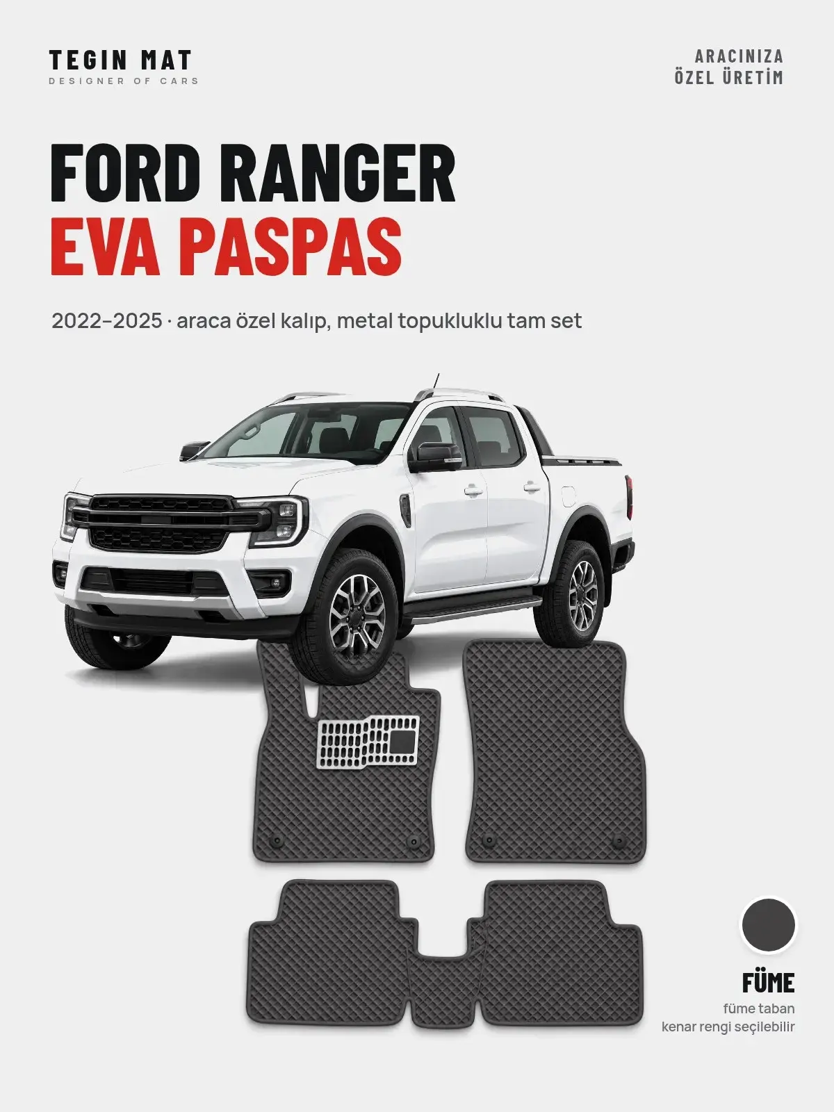 Ford Ranger EVA Oto Paspas Tam Set (2022–2025) Füme – Araca Özel Kalıp (1)