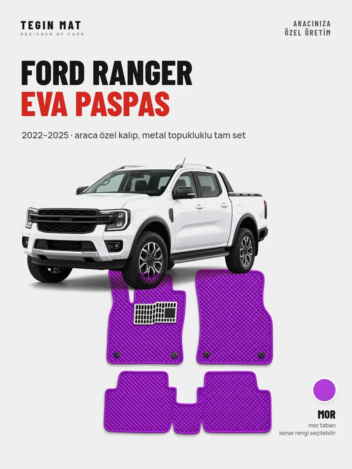 Ford Ranger EVA Oto Paspas Tam Set (2022–2025) Mor – Araca Özel Kalıp (1)