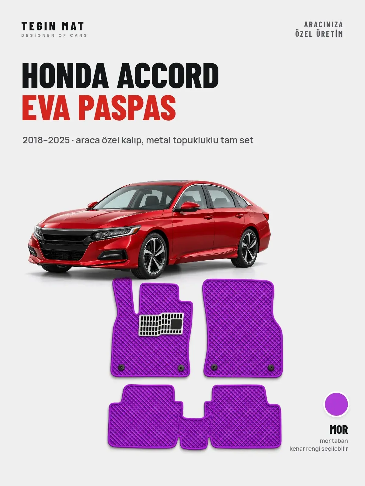 Honda Accord EVA Oto Paspas Tam Set (2018–2025) Mor – Araca Özel Kalıp (1)