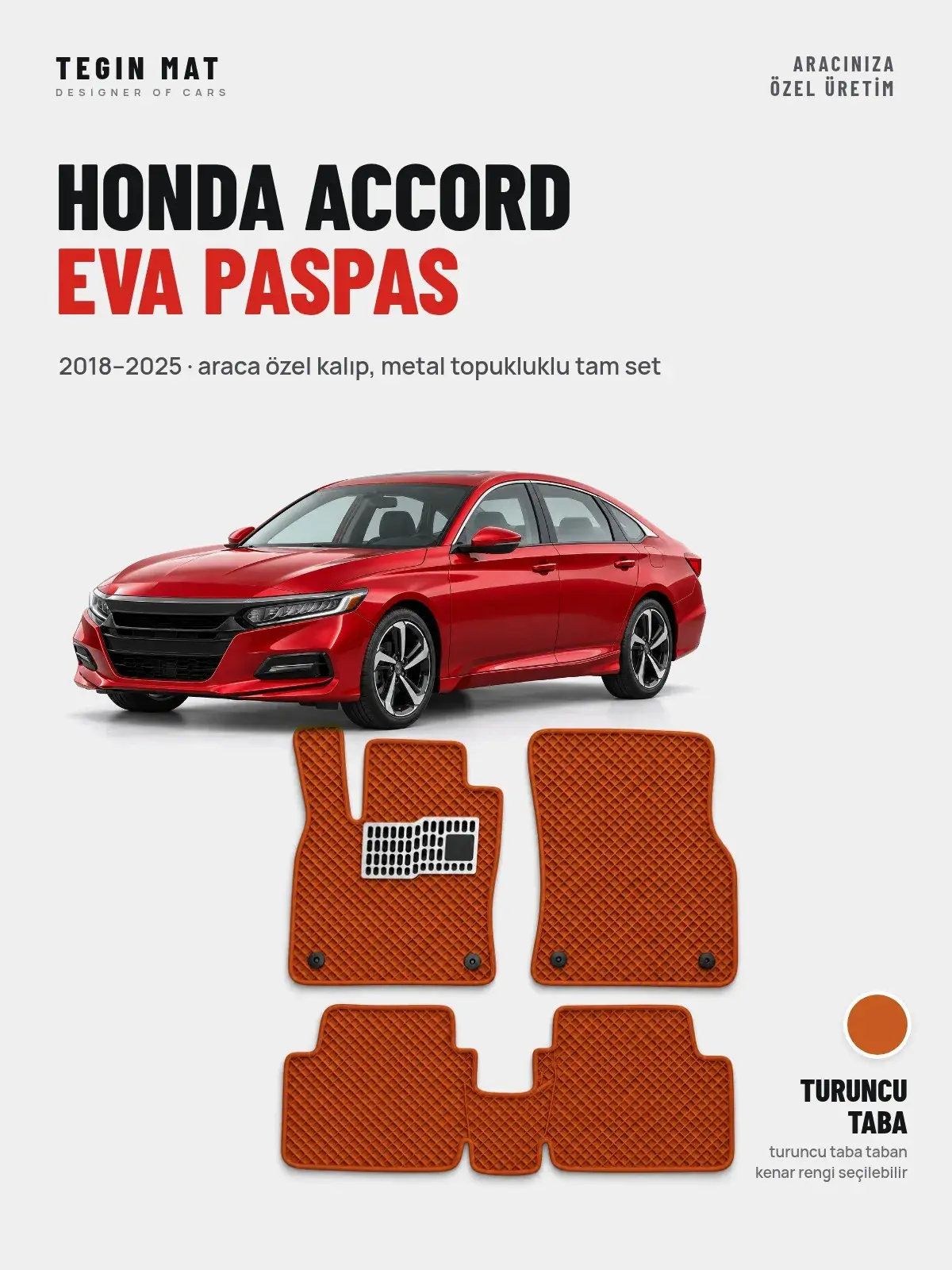 Honda Accord EVA Oto Paspas Tam Set (2018–2025) Turuncu Taba – Araca Özel Kalıp (1)