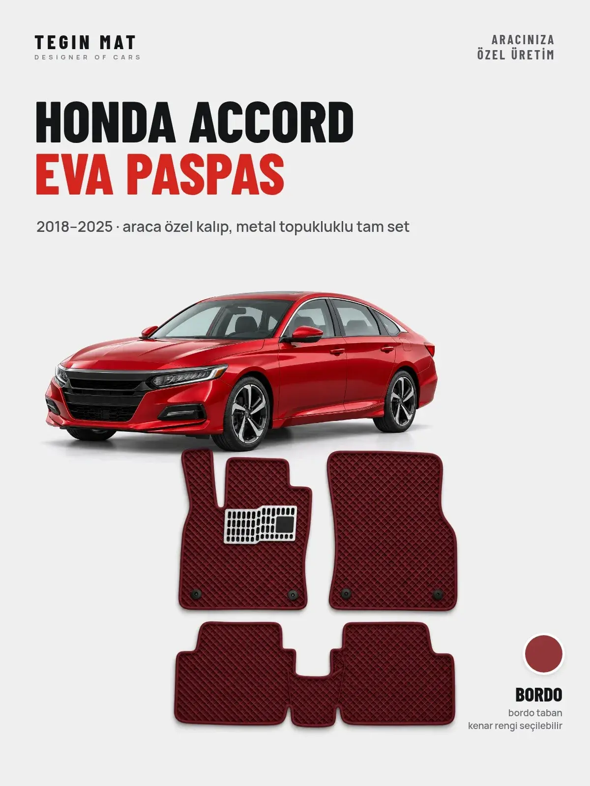 Honda Accord EVA Oto Paspas Tam Set (2018–2025) Bordo – Araca Özel Kalıp (1)