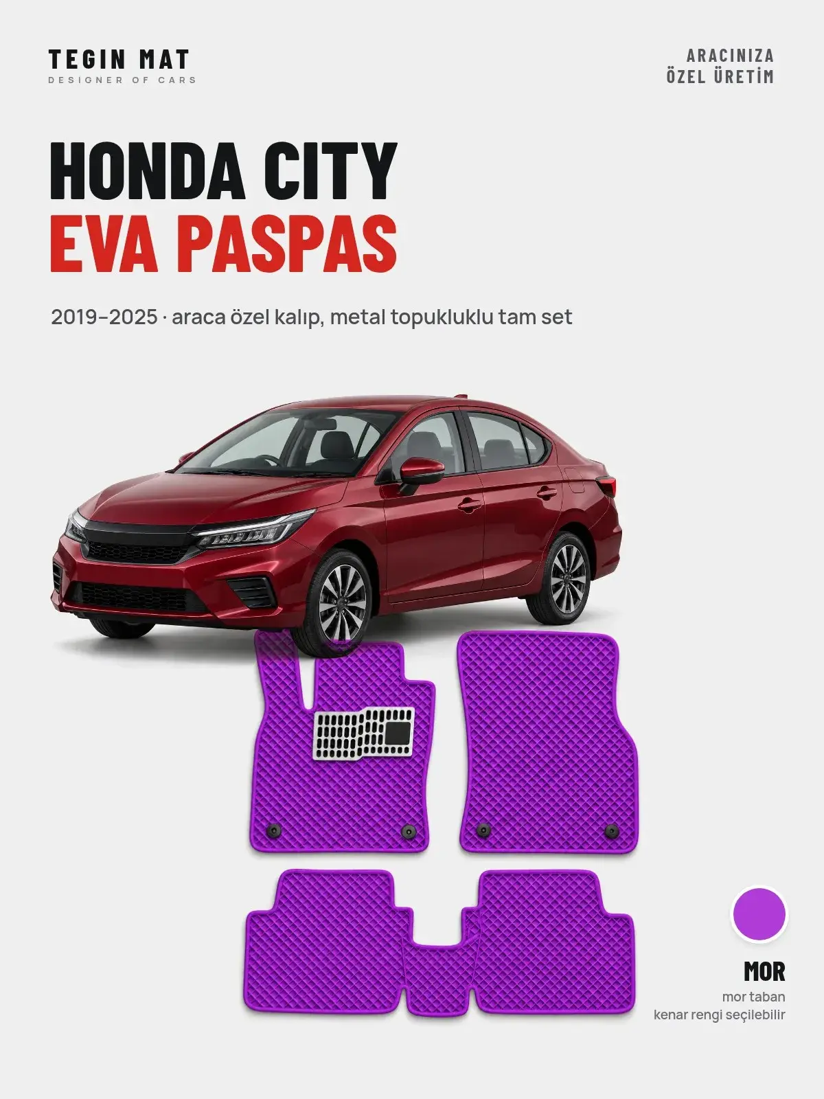 Honda City EVA Oto Paspas Tam Set (2019–2025) Mor – Araca Özel Kalıp (1)
