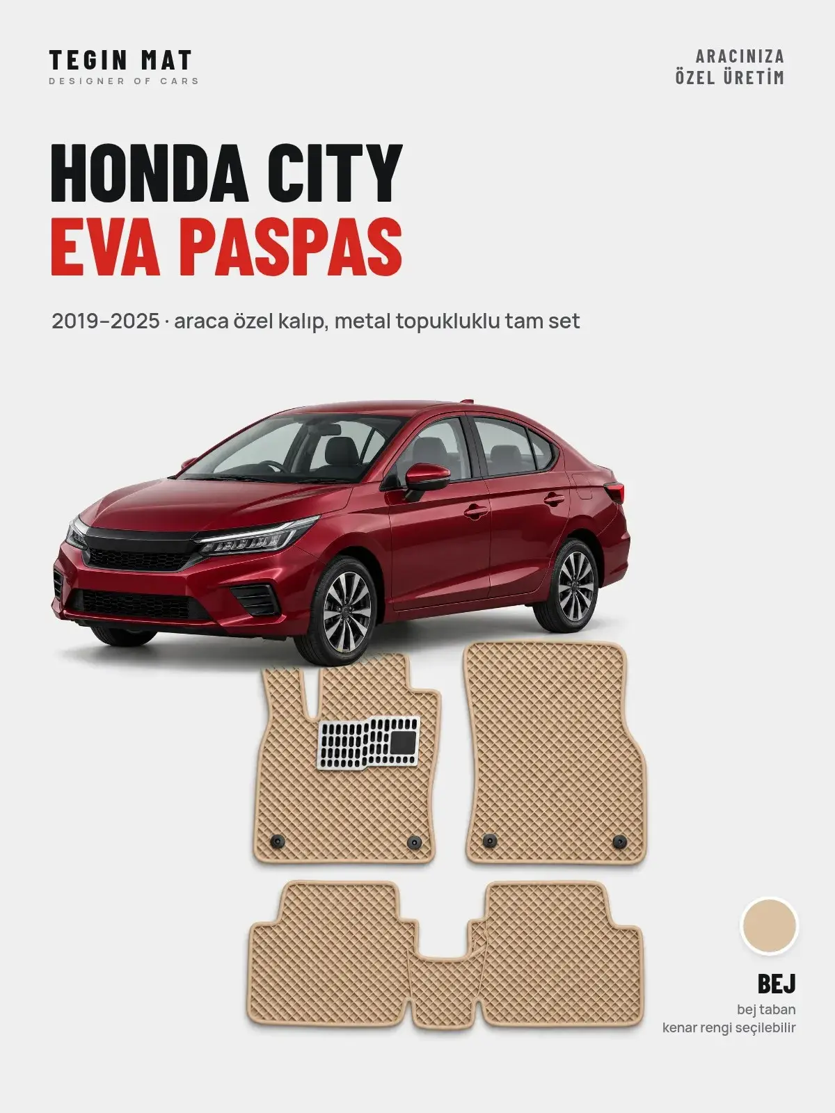 Honda City EVA Oto Paspas Tam Set (2019–2025) Bej – Araca Özel Kalıp (1)