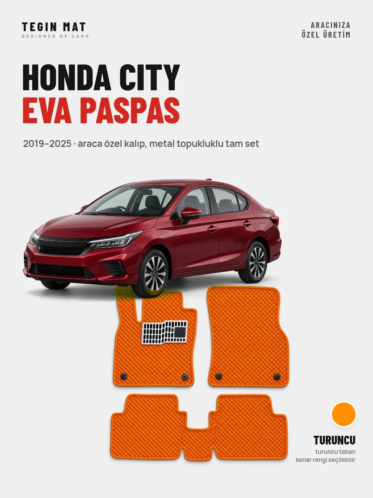 Honda City EVA Oto Paspas Tam Set (2019–2025) Turuncu – Araca Özel Kalıp (1)