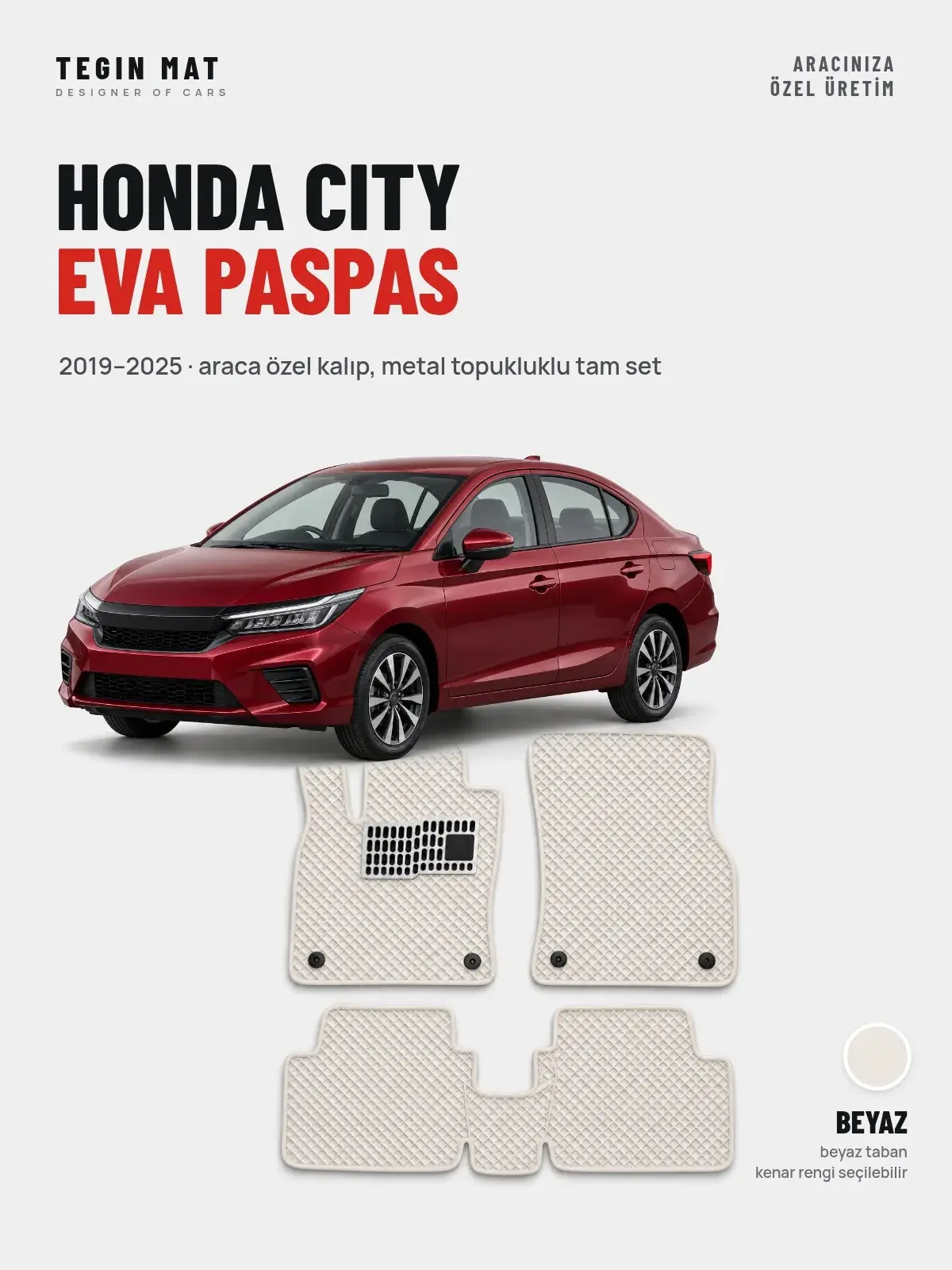 Honda City EVA Oto Paspas Tam Set (2019–2025) Beyaz – Araca Özel Kalıp (1)