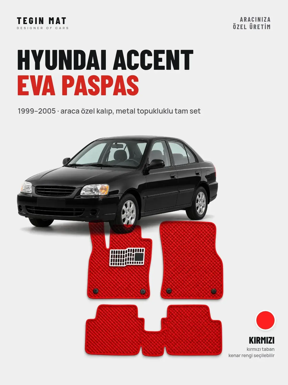 Hyundai Accent EVA Oto Paspas Tam Set (1999–2005) Kırmızı – Araca Özel Kalıp (1)