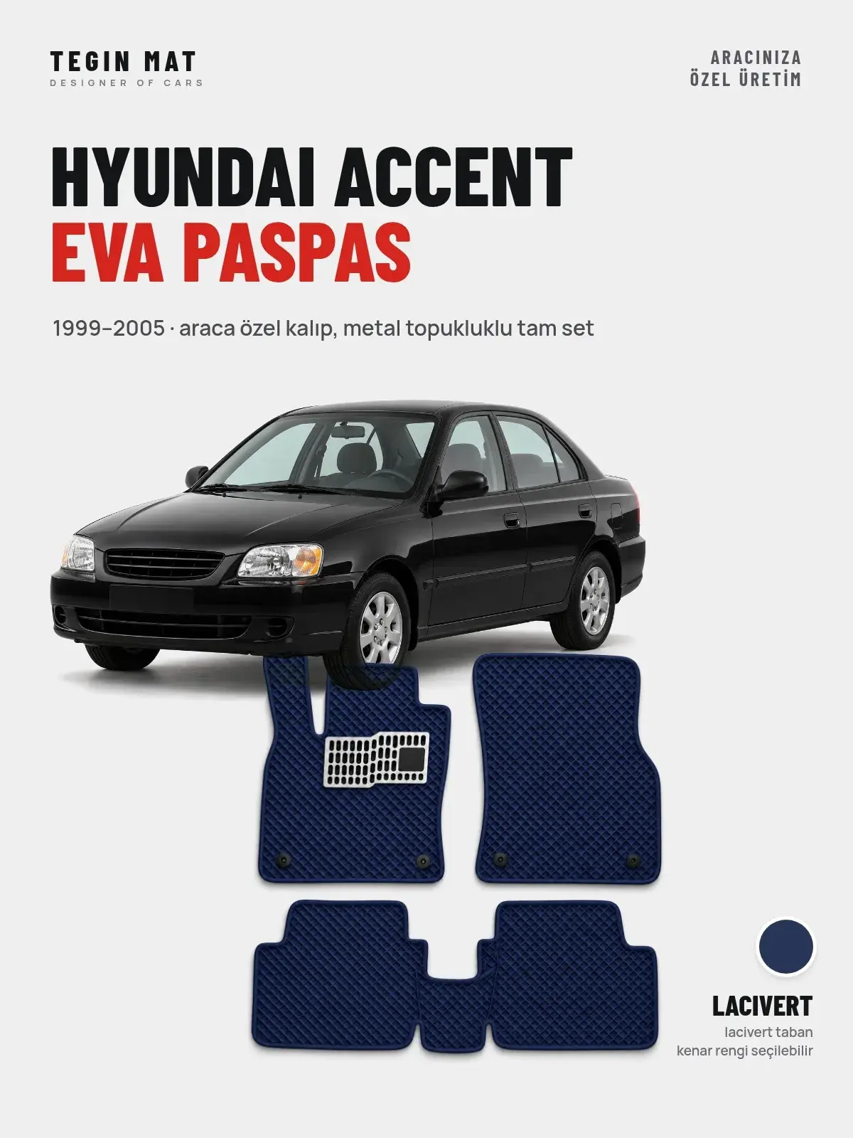 Hyundai Accent EVA Oto Paspas Tam Set (1999–2005) Lacivert – Araca Özel Kalıp (1)