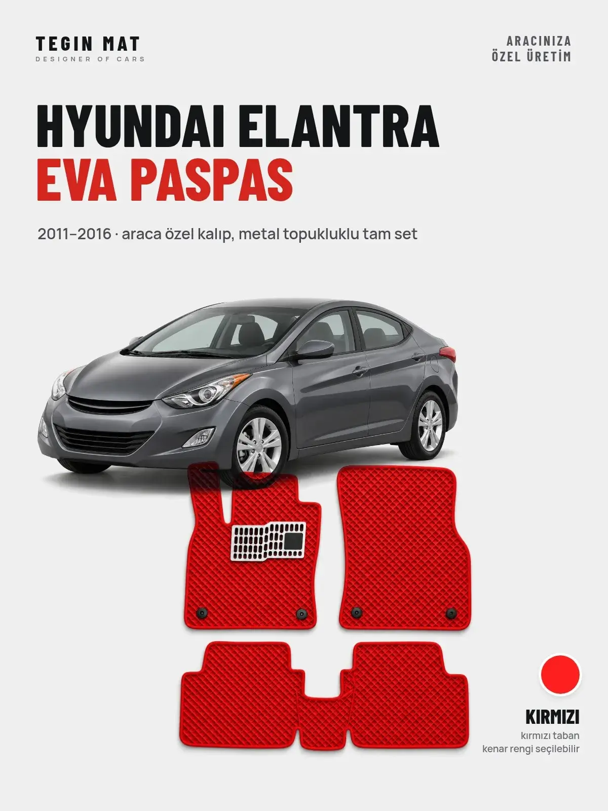 Hyundai Elantra EVA Oto Paspas Tam Set (2011–2016) Kırmızı – Araca Özel Kalıp (1)