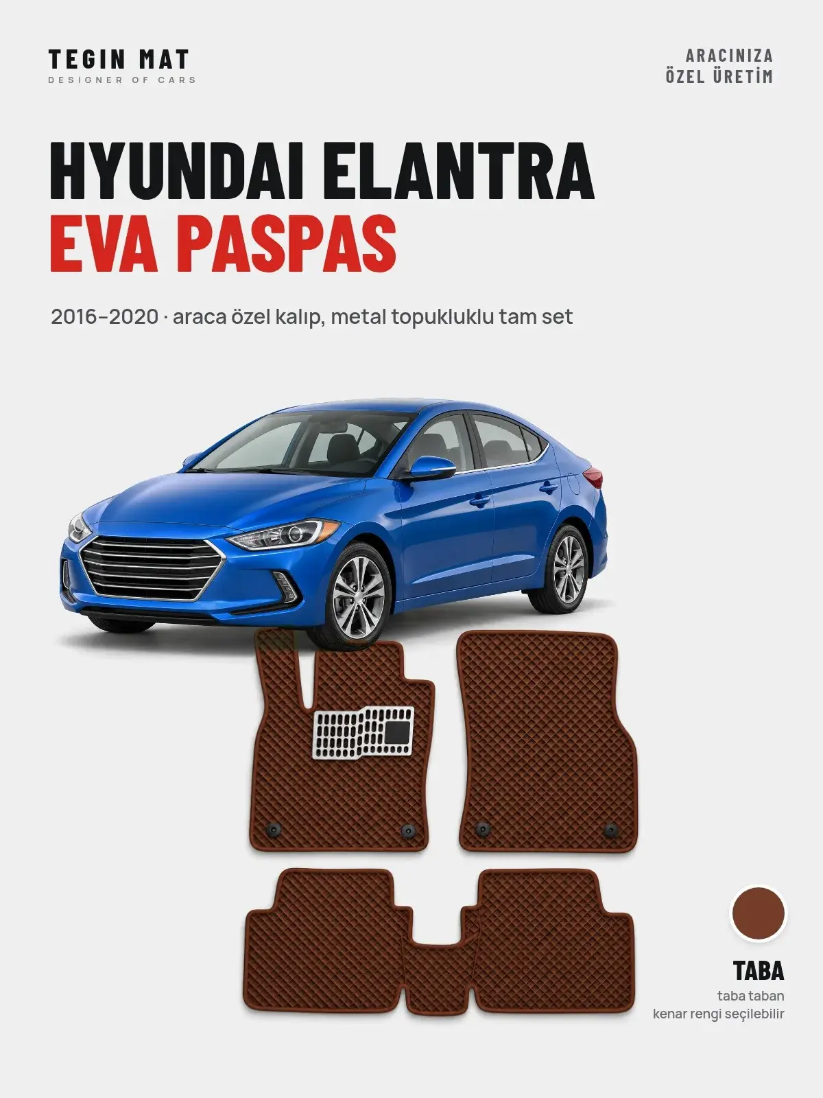 Hyundai Elantra EVA Oto Paspas Tam Set (2016–2020) Taba – Araca Özel Kalıp (1)