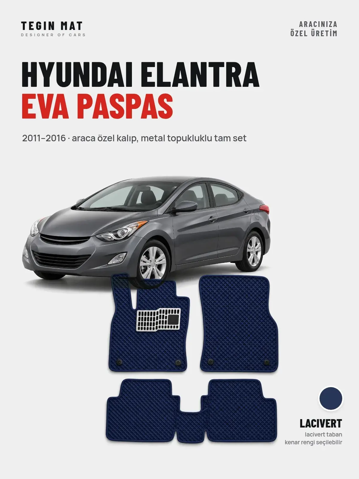 Hyundai Elantra EVA Oto Paspas Tam Set (2011–2016) Lacivert – Araca Özel Kalıp (1)