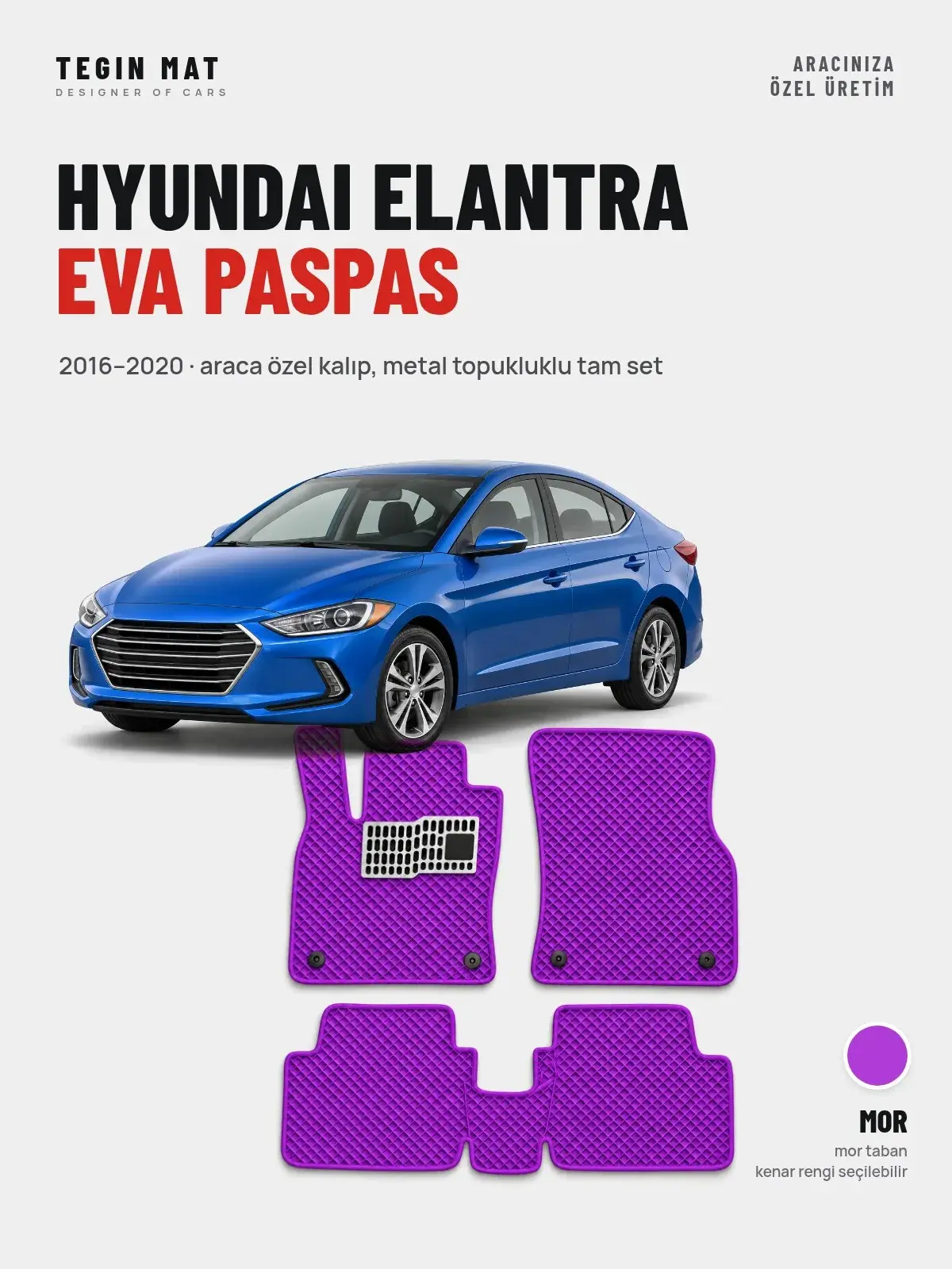 Hyundai Elantra EVA Oto Paspas Tam Set (2016–2020) Mor – Araca Özel Kalıp (1)