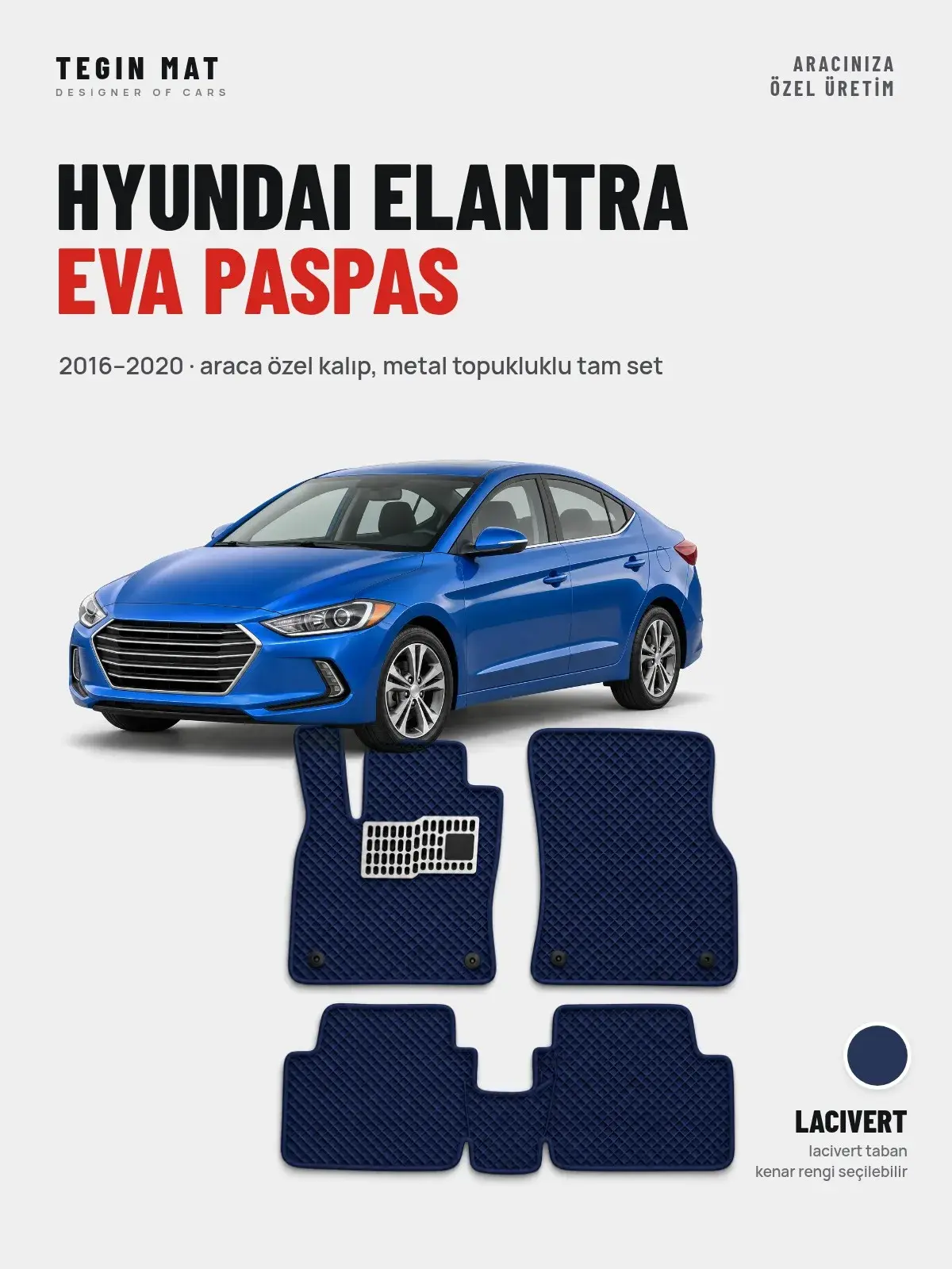 Hyundai Elantra EVA Oto Paspas Tam Set (2016–2020) Lacivert – Araca Özel Kalıp (1)
