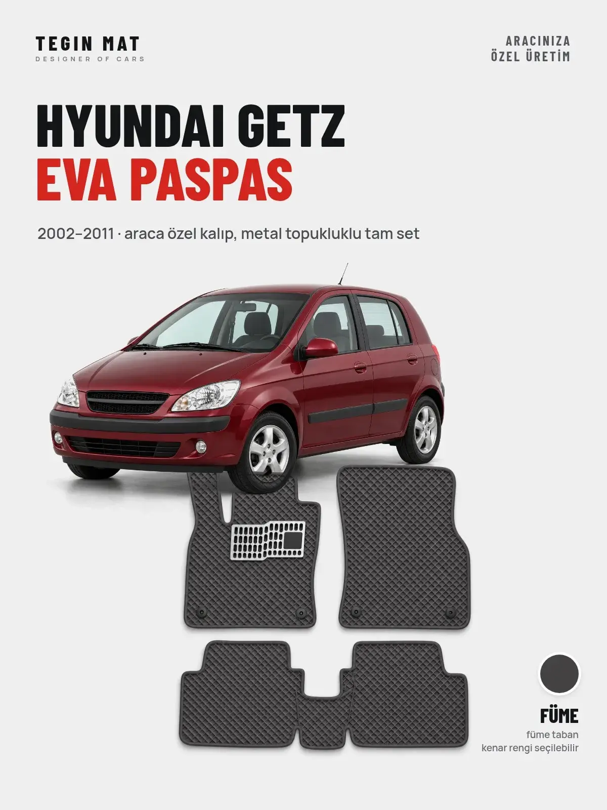 Hyundai Getz EVA Oto Paspas Tam Set (2002–2011) Füme – Araca Özel Kalıp (1)