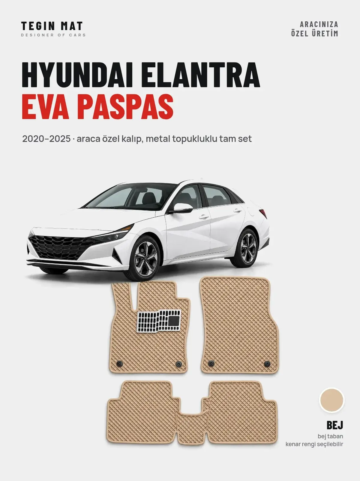 Hyundai Elantra EVA Oto Paspas Tam Set (2020–2025) Bej – Araca Özel Kalıp (1)