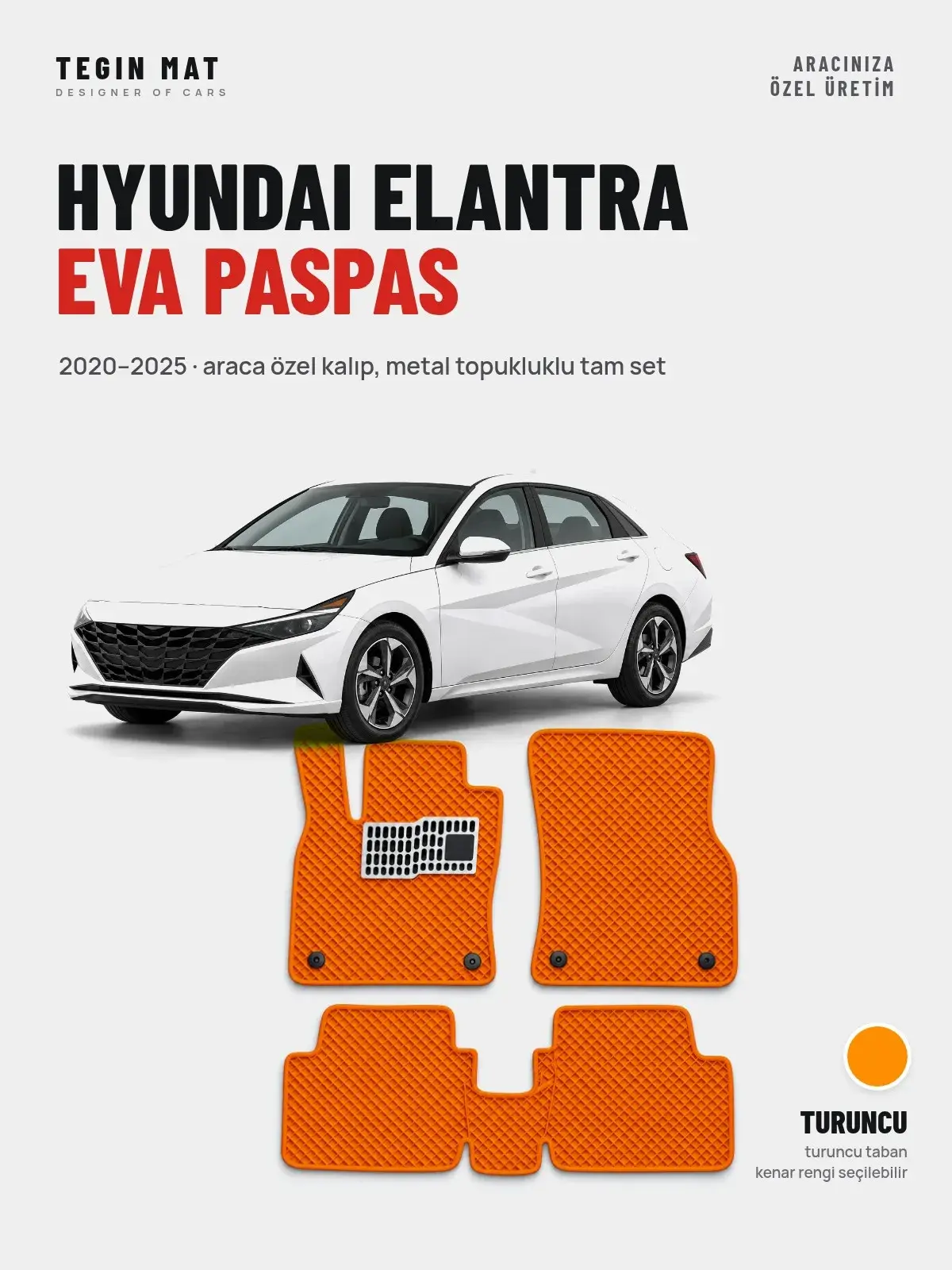 Hyundai Elantra EVA Oto Paspas Tam Set (2020–2025) Turuncu – Araca Özel Kalıp (1)