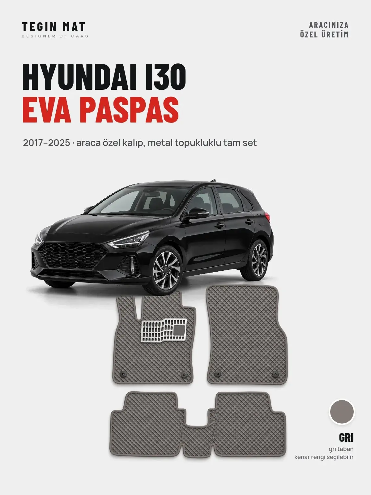 Hyundai i30 EVA Oto Paspas Tam Set (2017–2025) Gri – Araca Özel Kalıp (1)