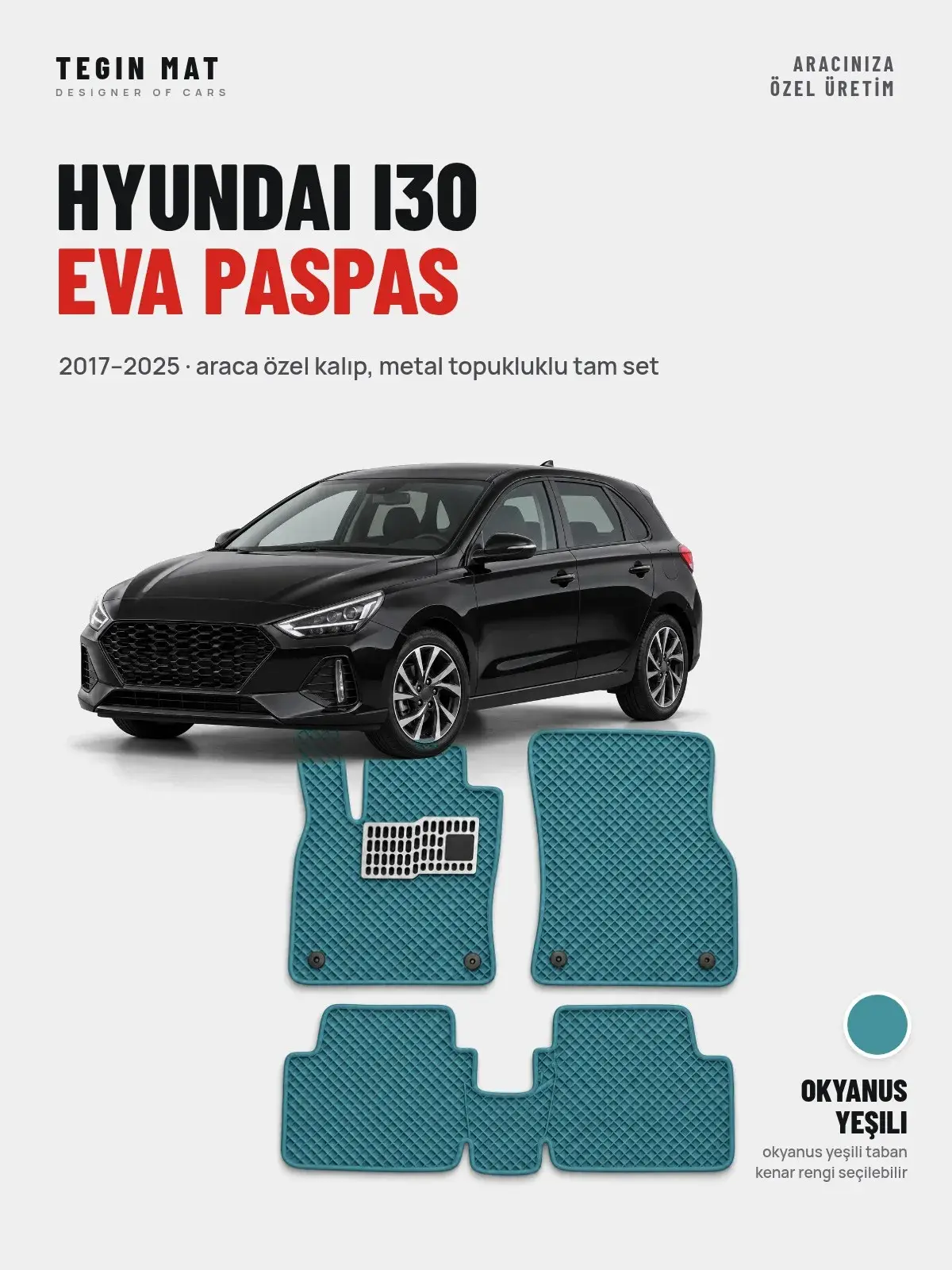 Hyundai i30 EVA Oto Paspas Tam Set (2017–2025) Okyanus Yeşili – Araca Özel Kalıp (1)