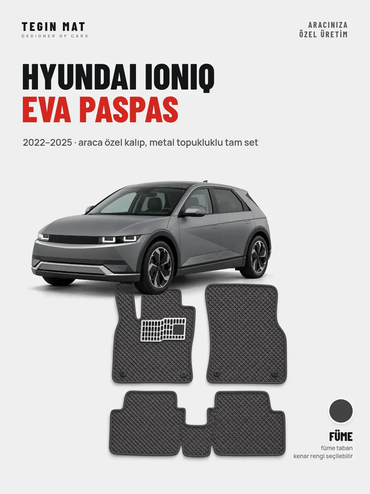 Hyundai Ioniq EVA Oto Paspas Tam Set (2022–2025) Füme – Araca Özel Kalıp (1)