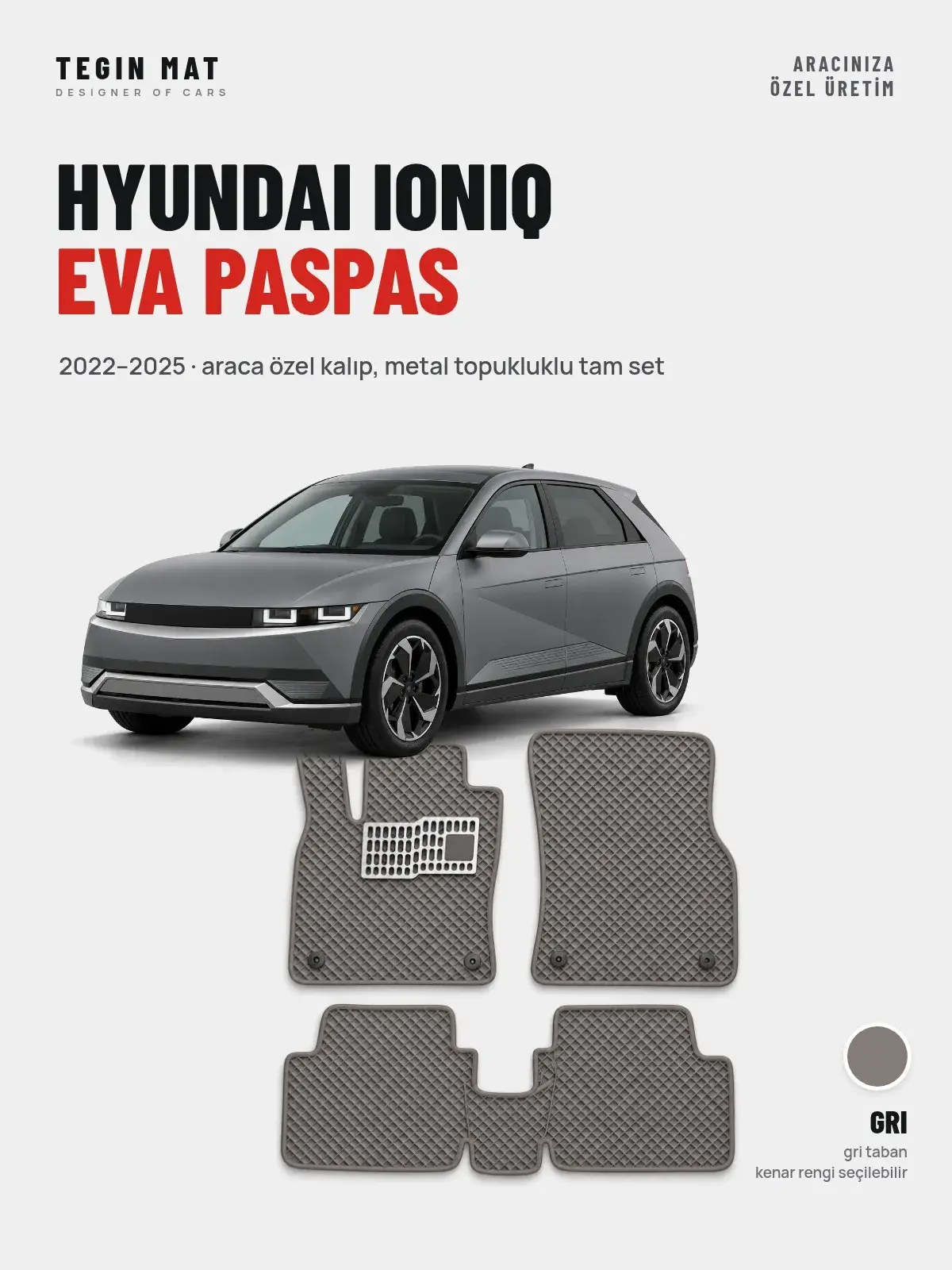 Hyundai Ioniq EVA Oto Paspas Tam Set (2022–2025) Gri – Araca Özel Kalıp (1)