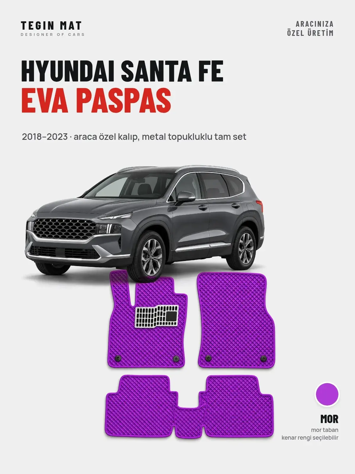 Hyundai Santa Fe EVA Oto Paspas Tam Set (2018–2023) Mor – Araca Özel Kalıp (1)