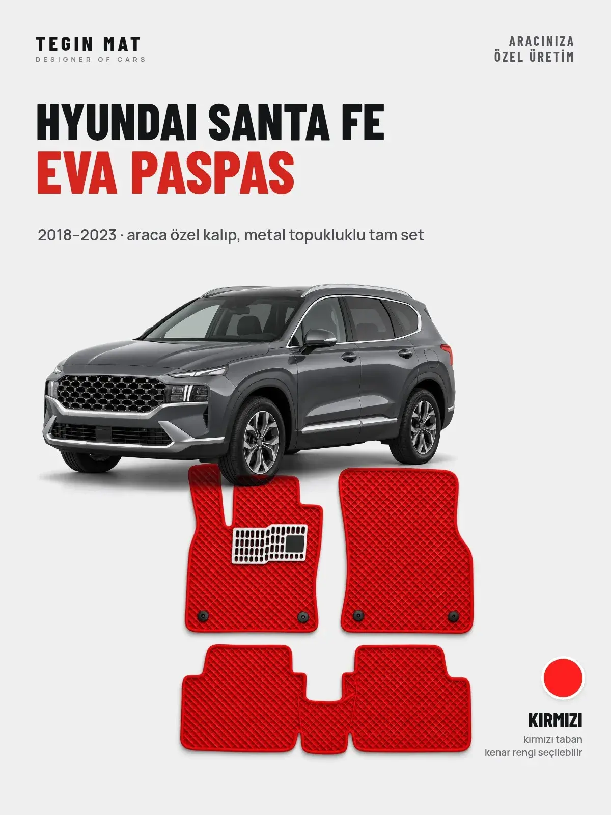 Hyundai Santa Fe EVA Oto Paspas Tam Set (2018–2023) Kırmızı – Araca Özel Kalıp (1)