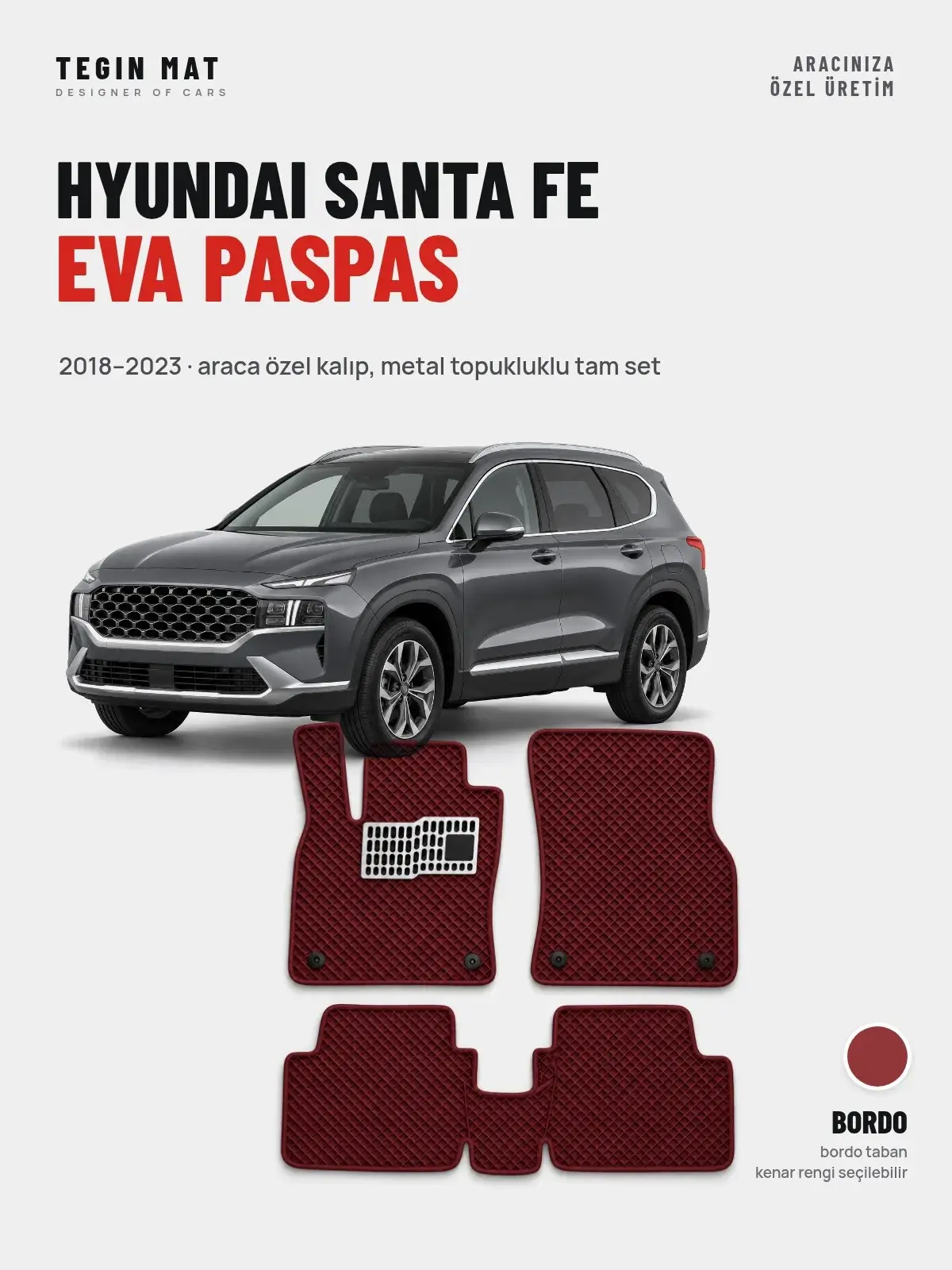 Hyundai Santa Fe EVA Oto Paspas Tam Set (2018–2023) Bordo – Araca Özel Kalıp (1)